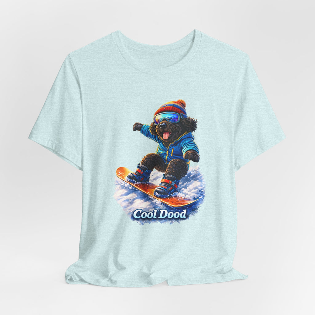 Cool Dood Snowboarding Tee — Cute Black Golden Doodle Snowboard Graphic T‑Shirt