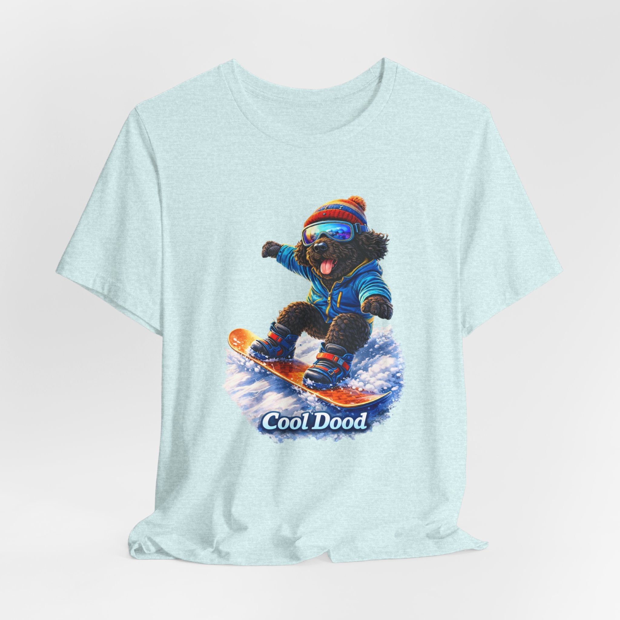 Cool Dood Snowboarding Tee — Cute Black Golden Doodle Snowboard Graphic T‑Shirt