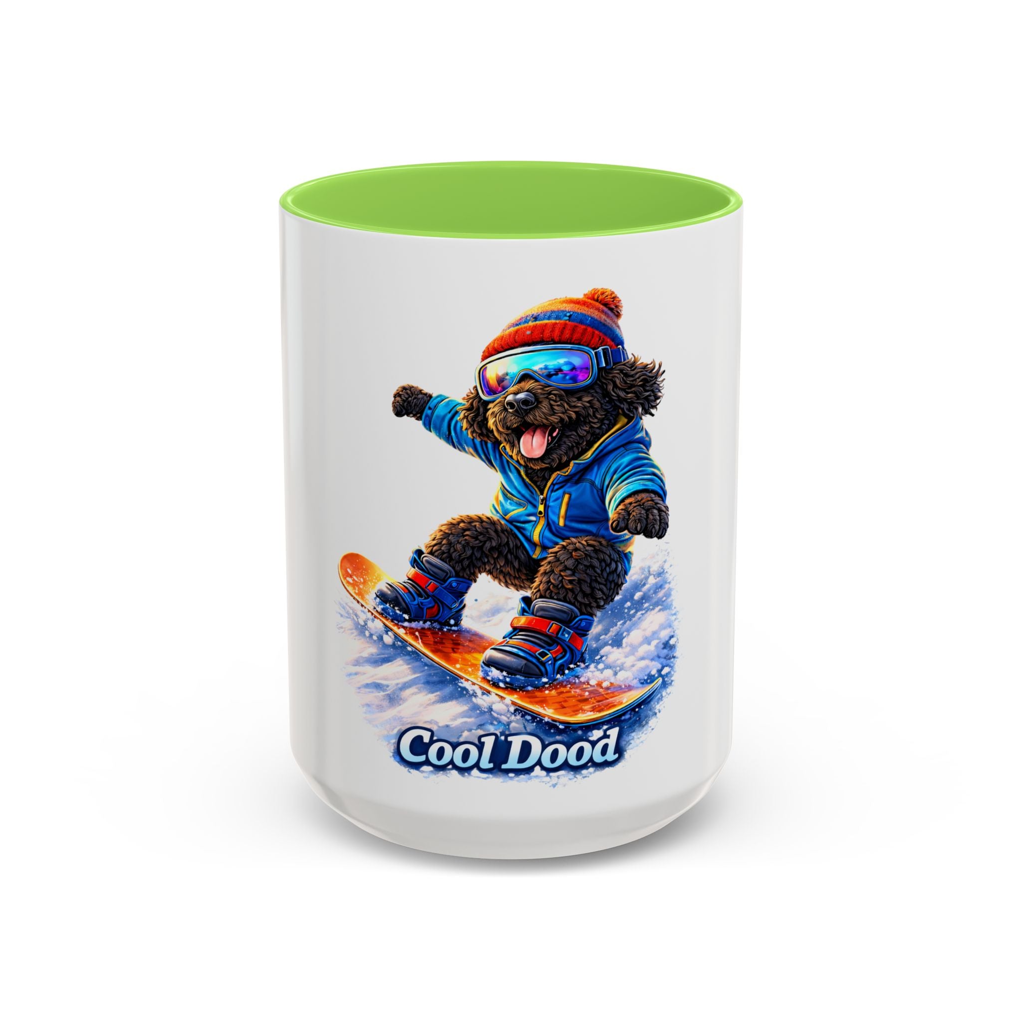 Cool Dood Snowboarding Black Golden Doodle  Mug — (15oz)