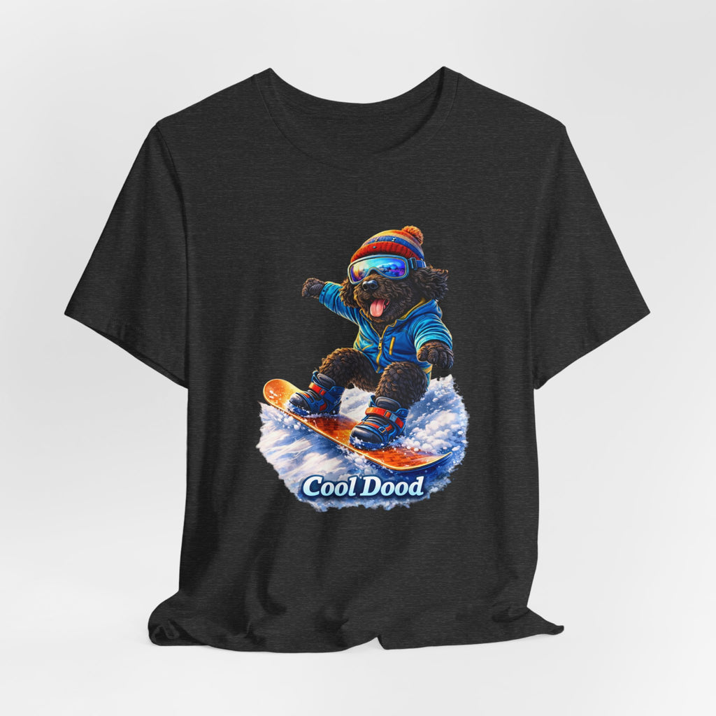 Cool Dood Snowboarding Tee — Cute Black Golden Doodle Snowboard Graphic T‑Shirt