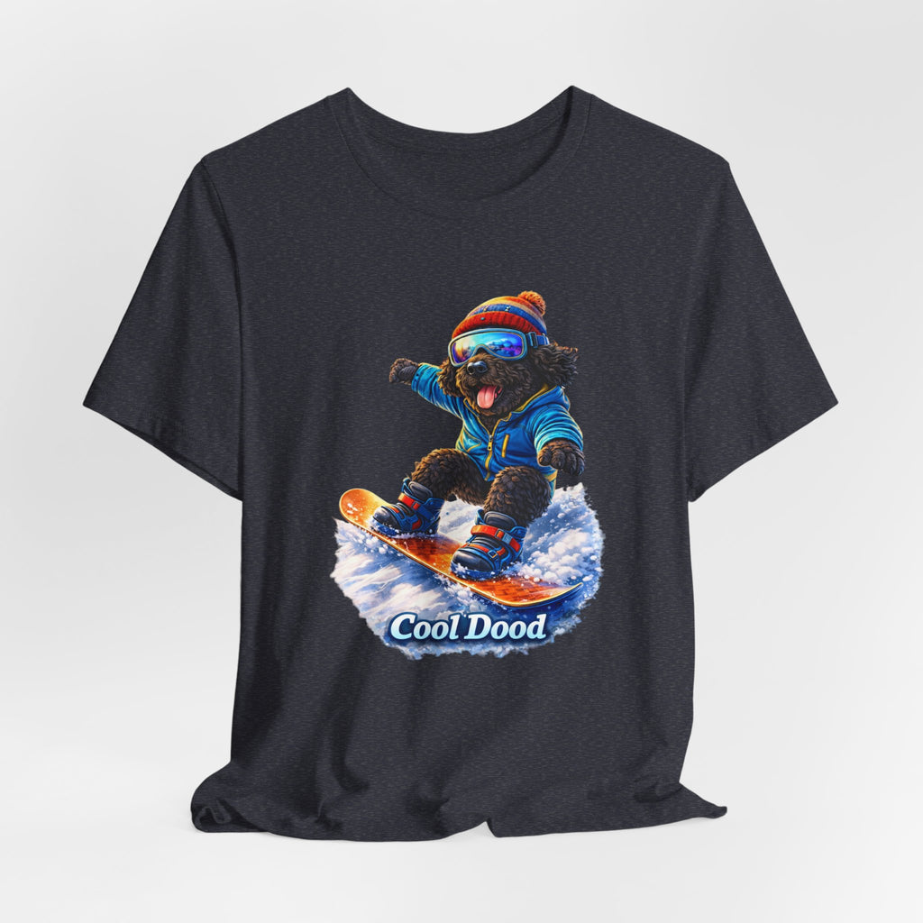 Cool Dood Snowboarding Tee — Cute Black Golden Doodle Snowboard Graphic T‑Shirt