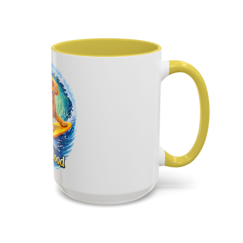 Golden Doodle Surfing Coffee Mug — Funny Colorful (15oz)
