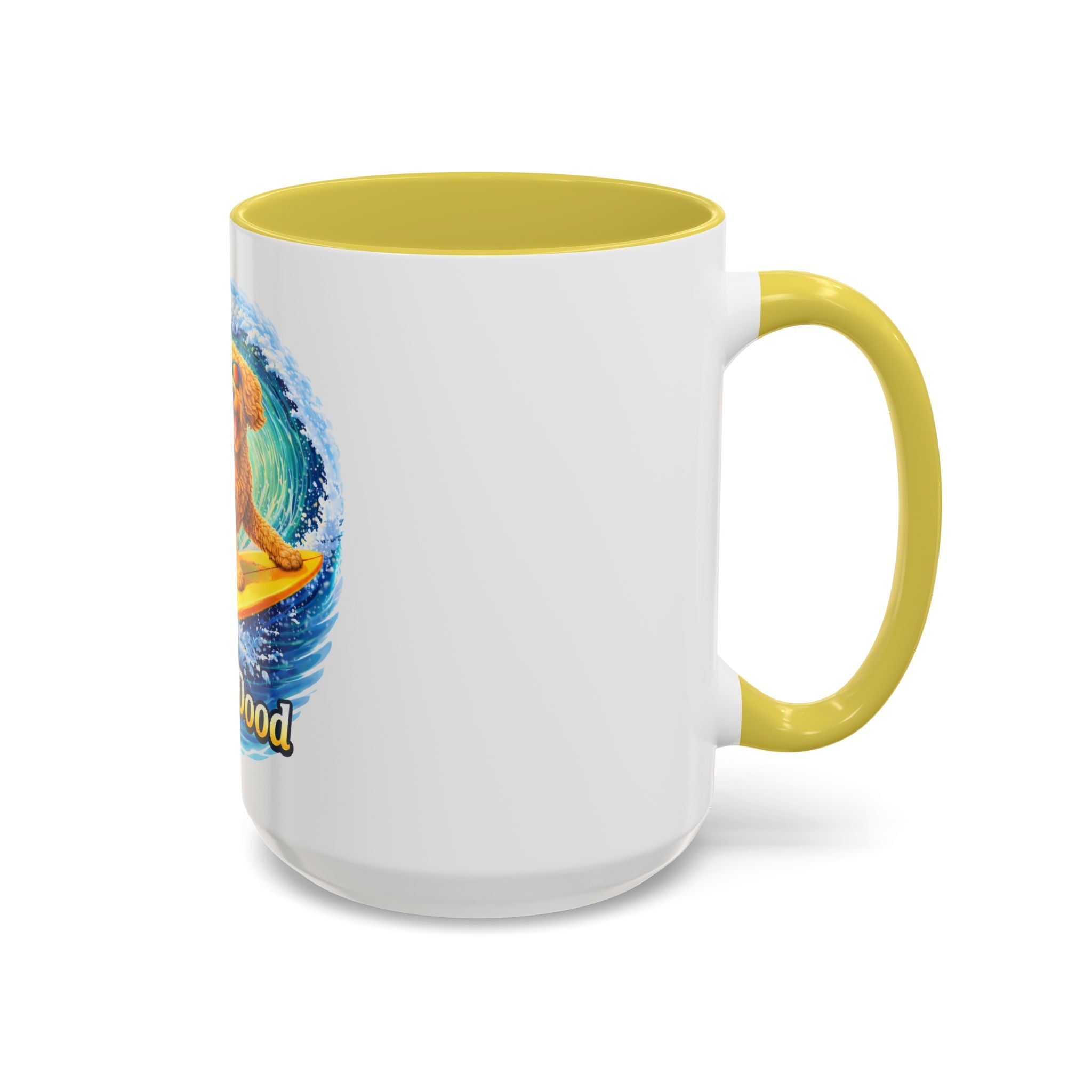 Golden Doodle Surfing Coffee Mug — Funny Colorful (15oz)