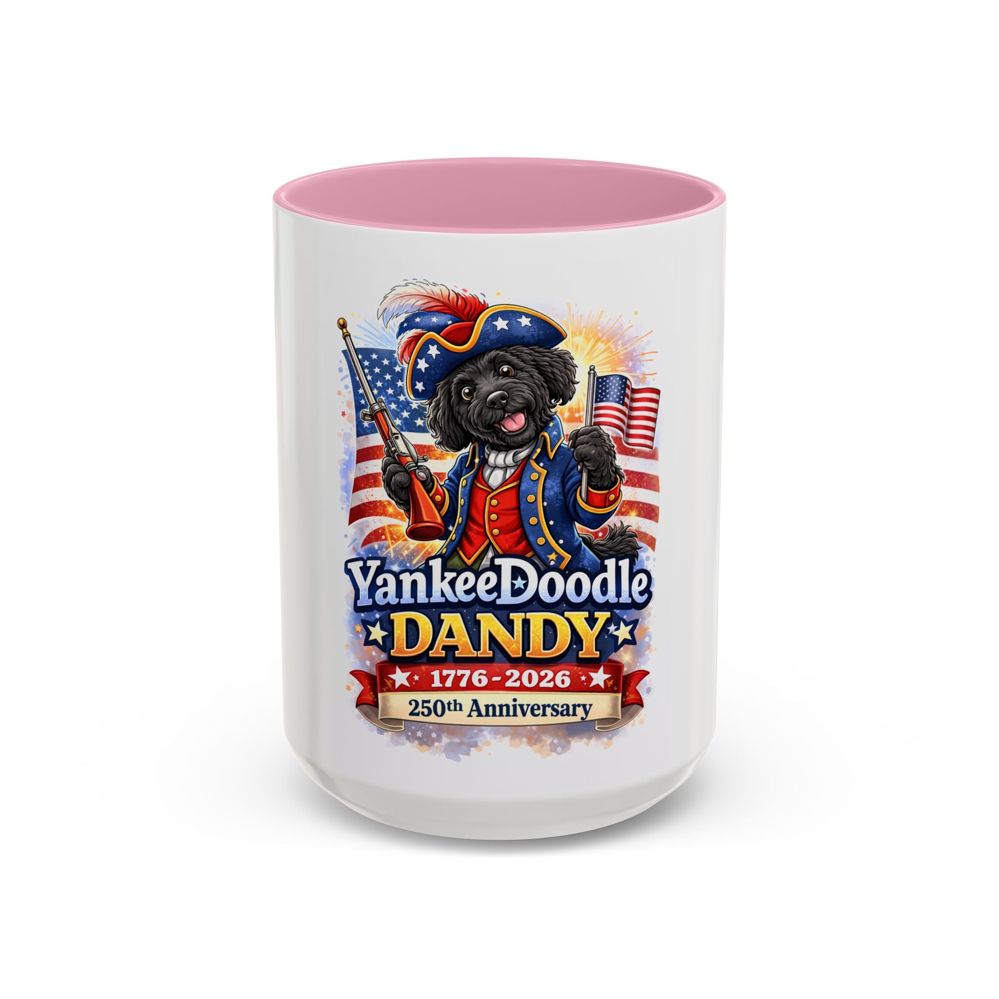 Fourth of July Yankee Doodle Dandy Mug — USA 250th Birthday Doodle Design (15oz)