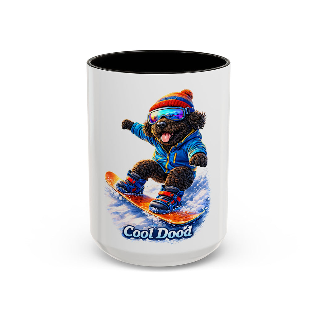 Cool Dood Snowboarding Black Golden Doodle  Mug — (15oz)