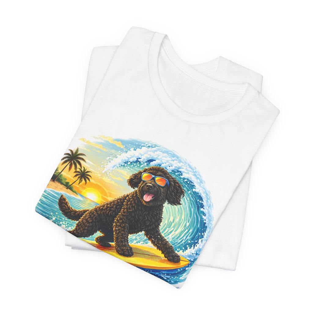 Surfer Dood T-Shirt — Cute Surfing Goldendoodle Dog Tee