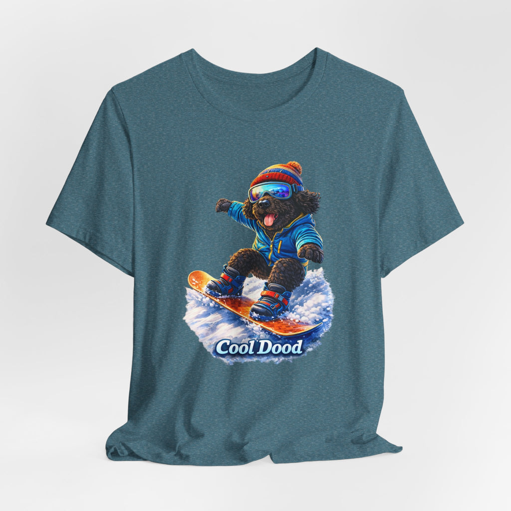 Cool Dood Snowboarding Tee — Cute Black Golden Doodle Snowboard Graphic T‑Shirt