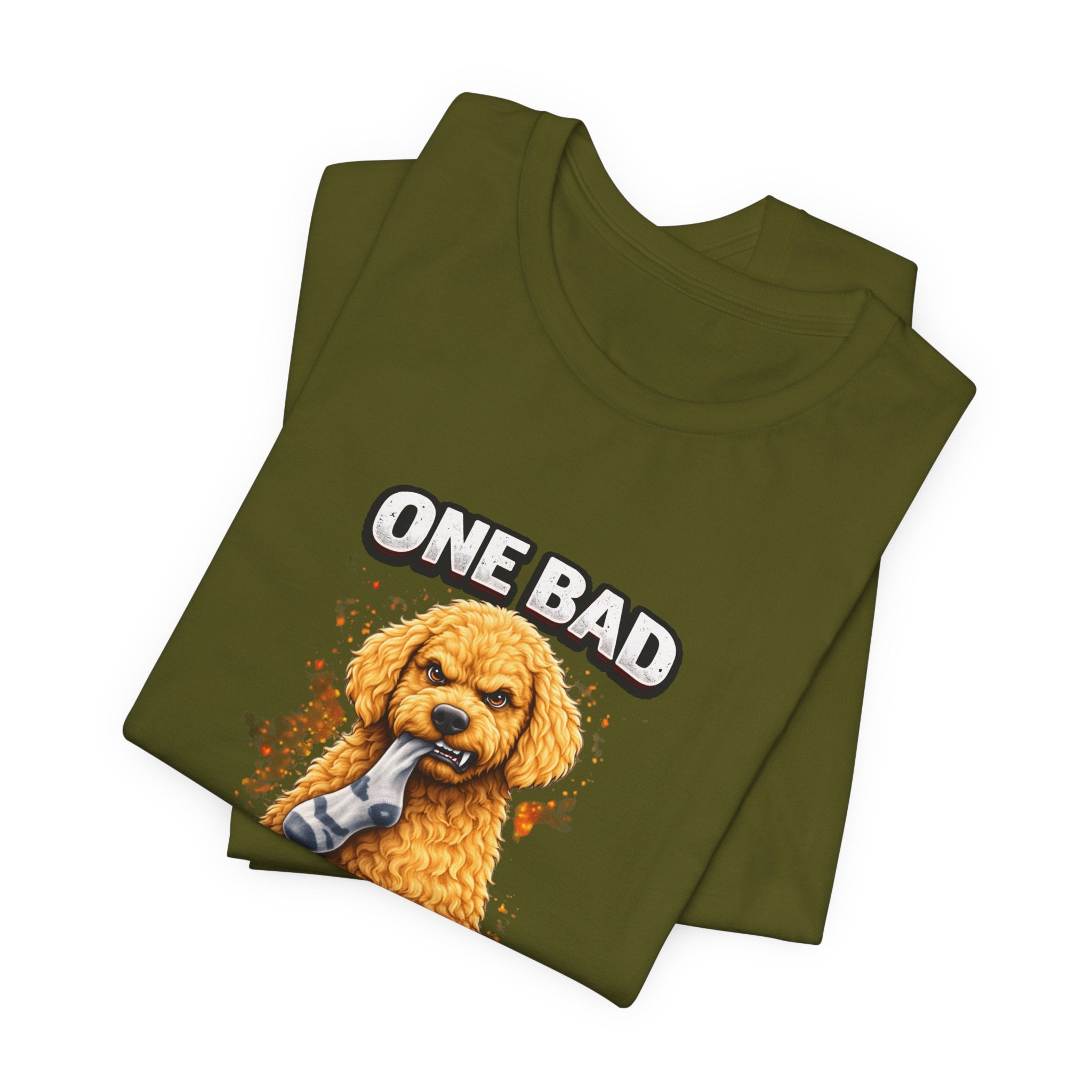 One Bad Dood Dog T-Shirt — Funny Golden Doodle Cartoon Tee for Dog Lovers