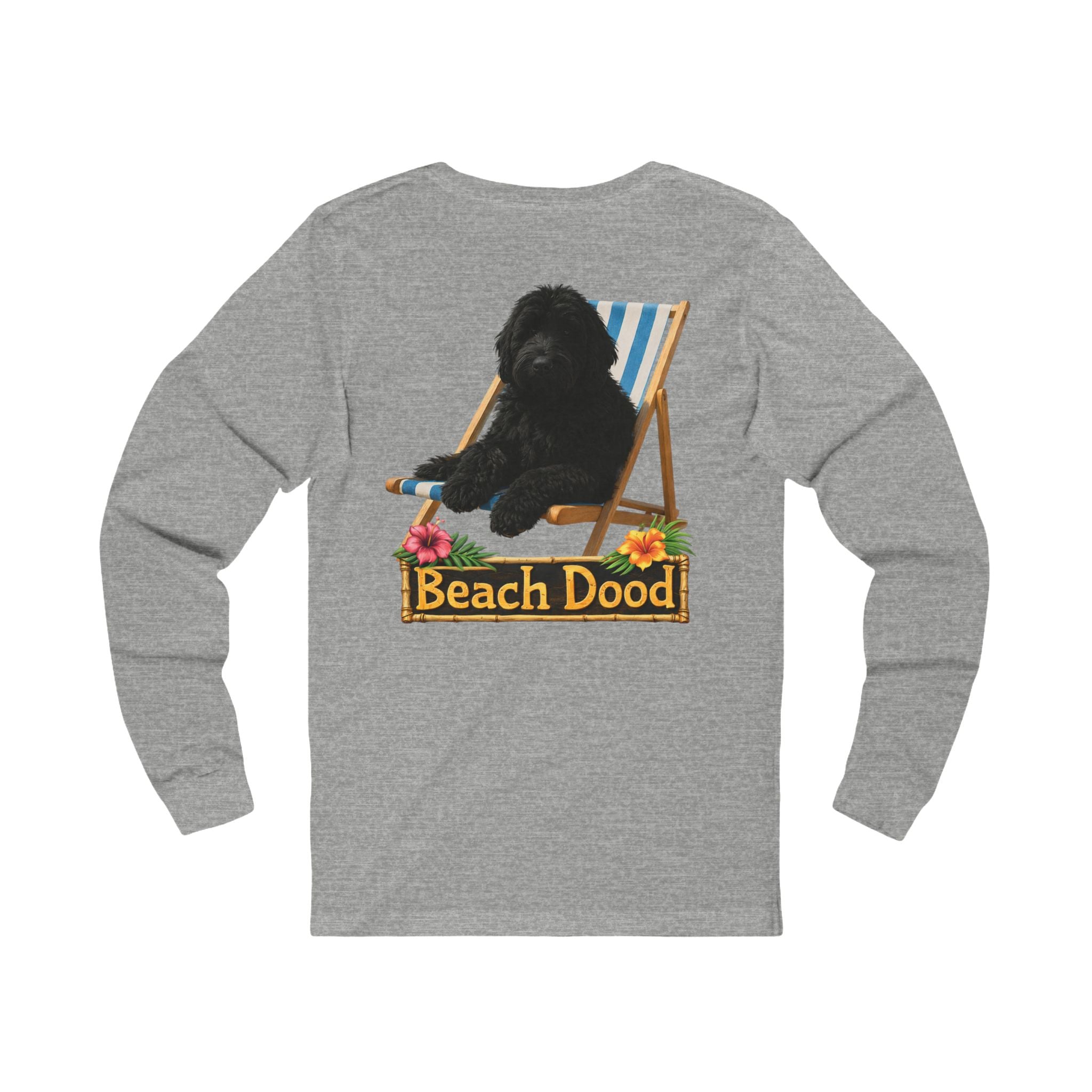 Golden Doodle Beach Tee — Dog on Striped Beach Chair