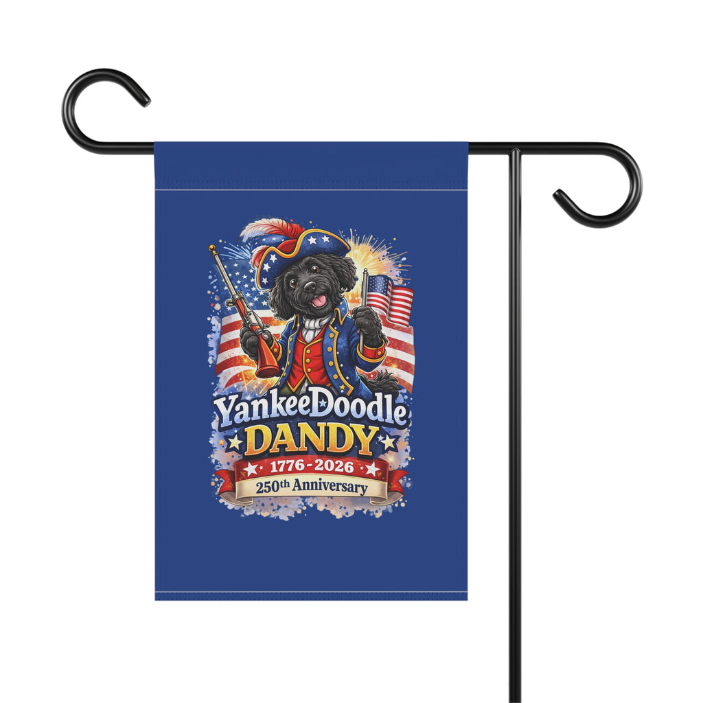 Fourth of July Golden Doodle Garden Flag — USA 250th Birthday Doodle Banner