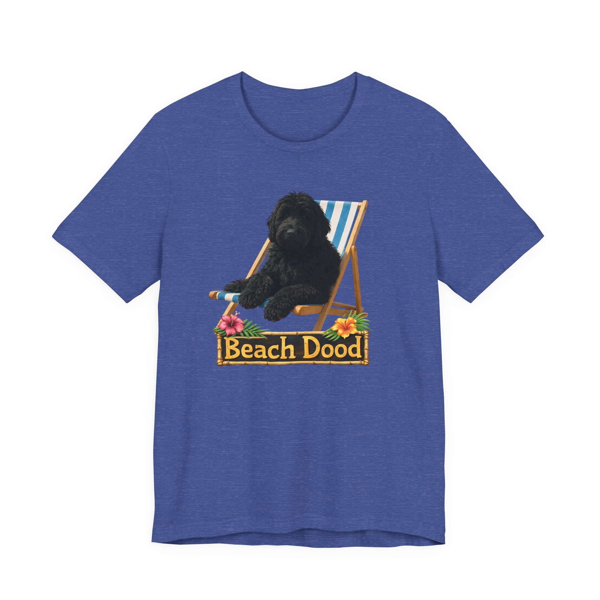 Beach Dood T-Shirt — Cute Black Golden Doodle Chilling on a Beach Chair Graphic Tee