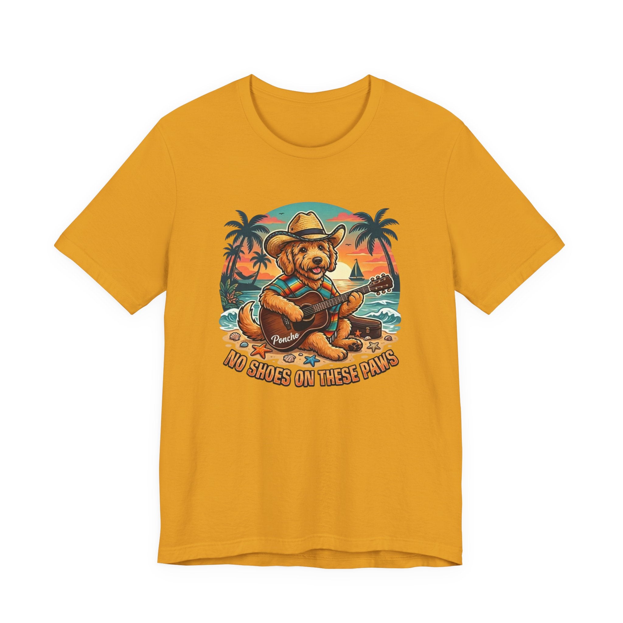 Golden Doodle Guitar Tee — Tropical Island Dog Playing Guitar