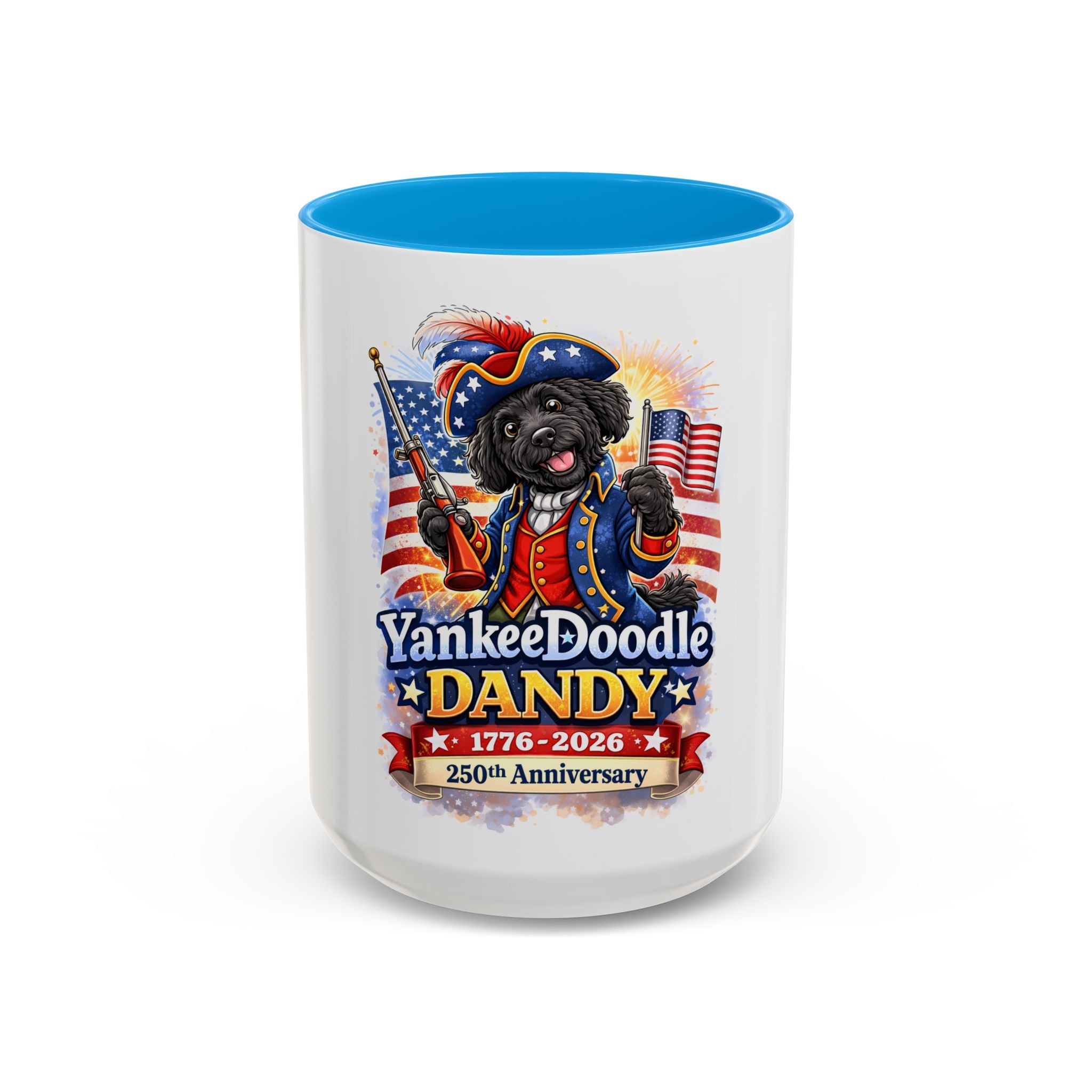 Fourth of July Yankee Doodle Dandy Mug — USA 250th Birthday Doodle Design (15oz)