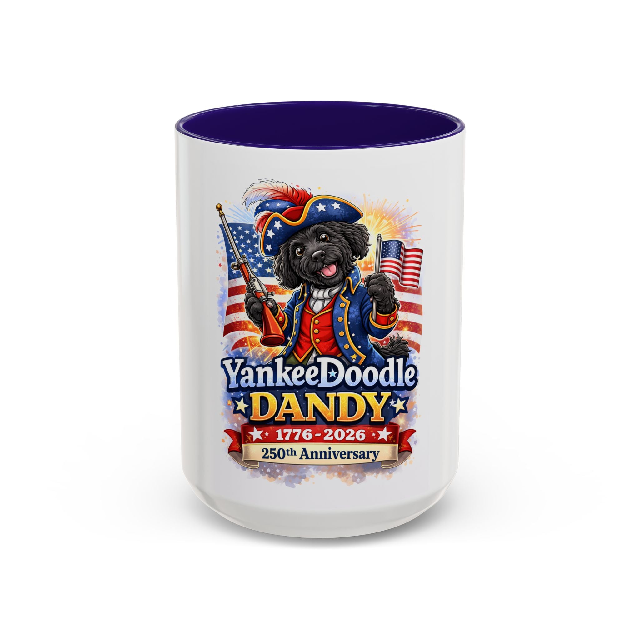 Fourth of July Yankee Doodle Dandy Mug — USA 250th Birthday Doodle Design (15oz)