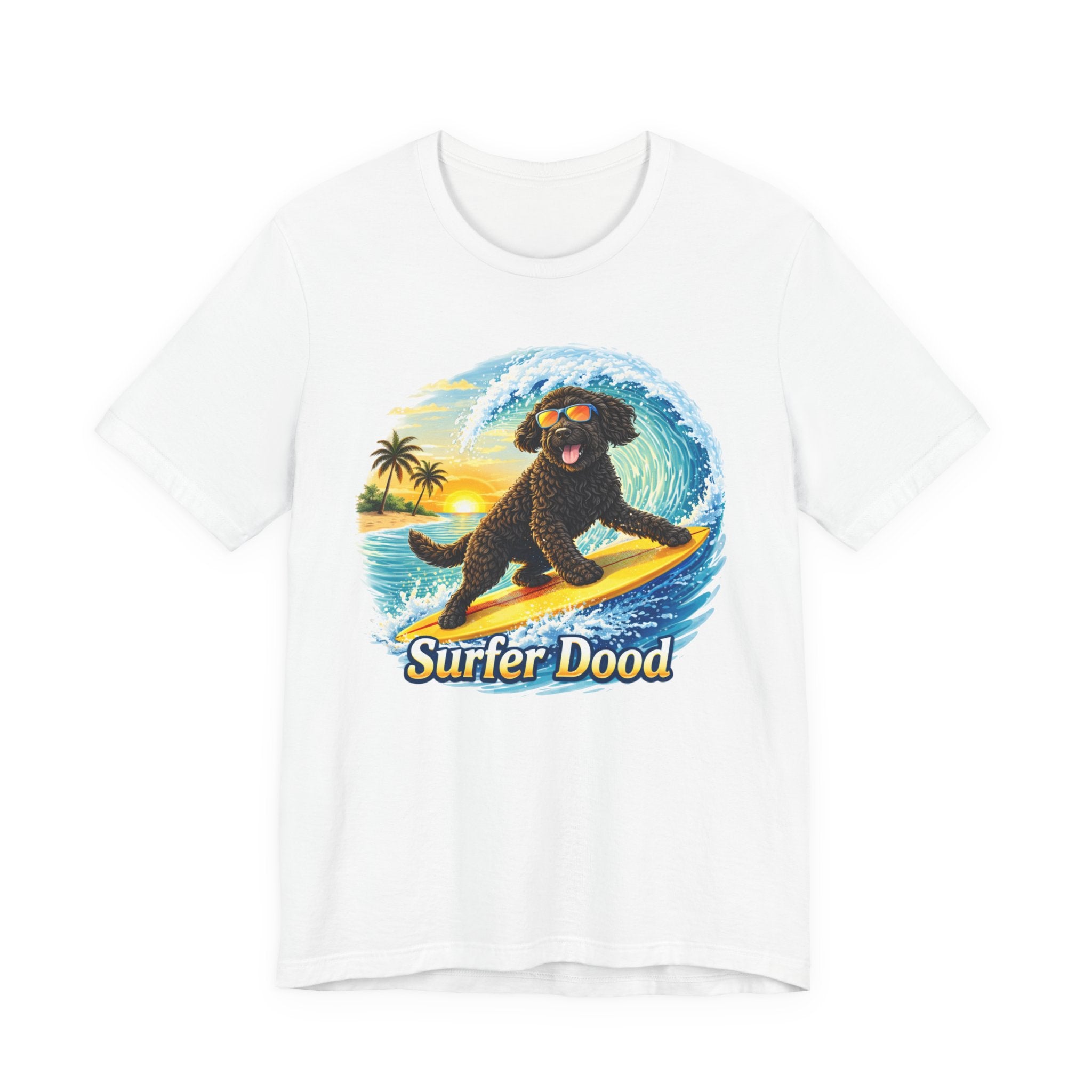 Surfer Dood T-Shirt — Cute Surfing Goldendoodle Dog Tee