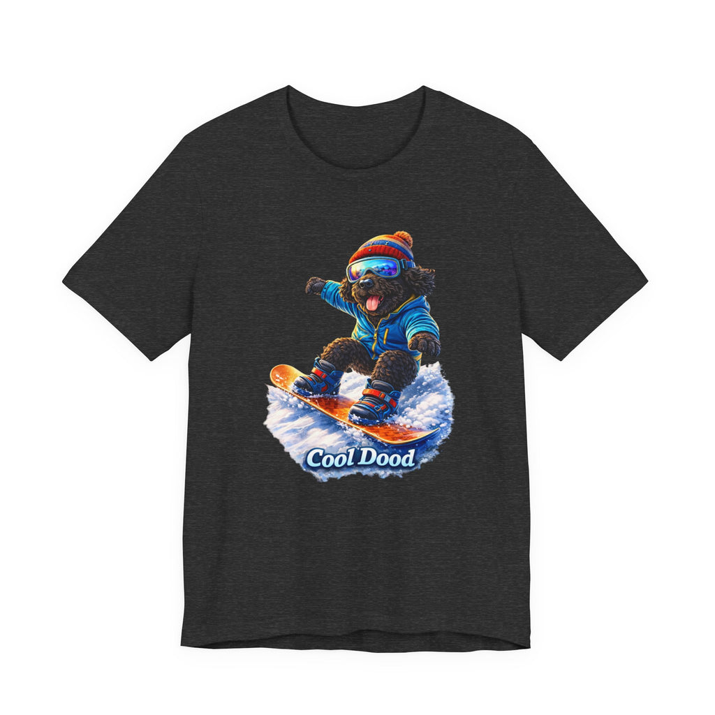 Cool Dood Snowboarding Tee — Cute Black Golden Doodle Snowboard Graphic T‑Shirt