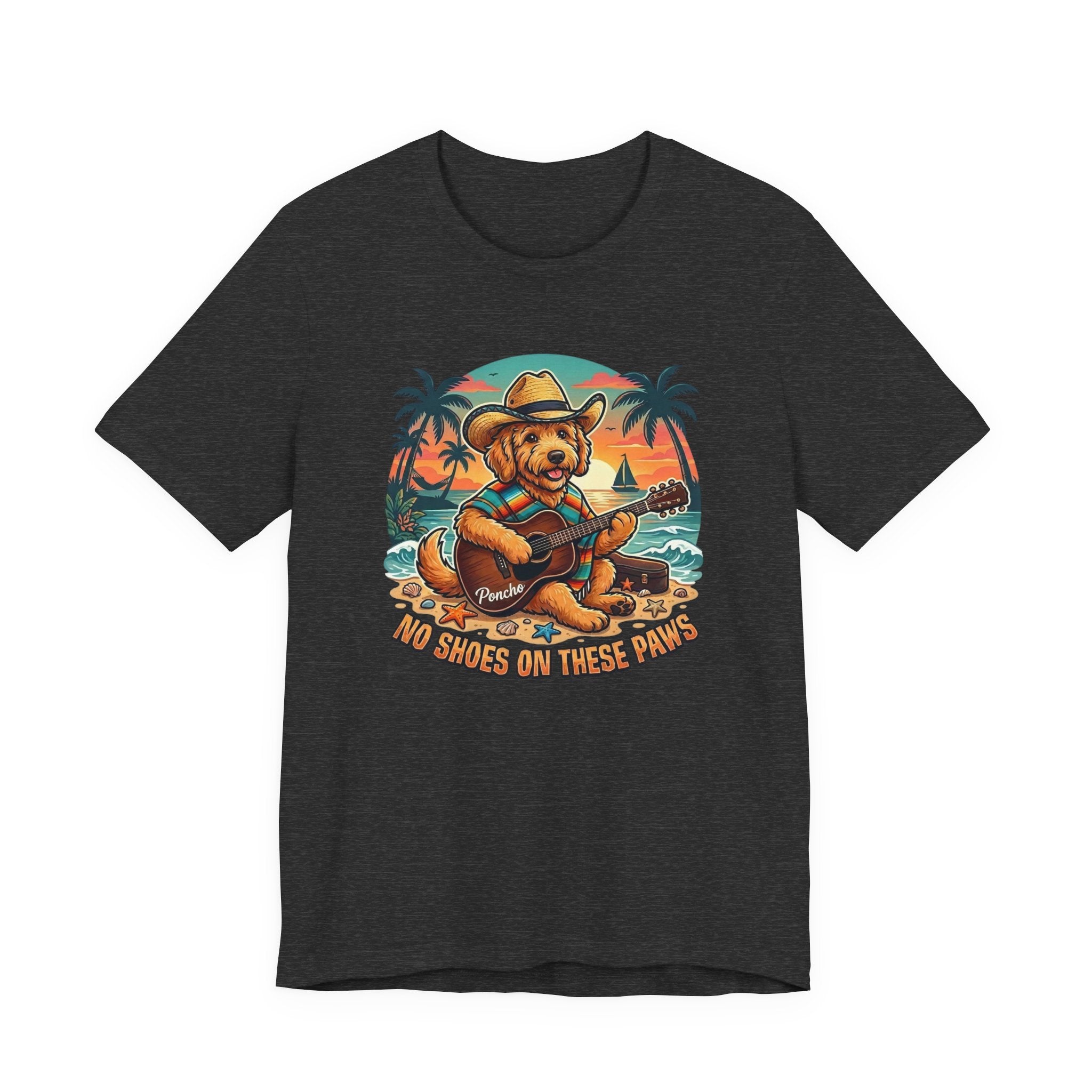 Golden Doodle Guitar Tee — Tropical Island Dog Playing Guitar