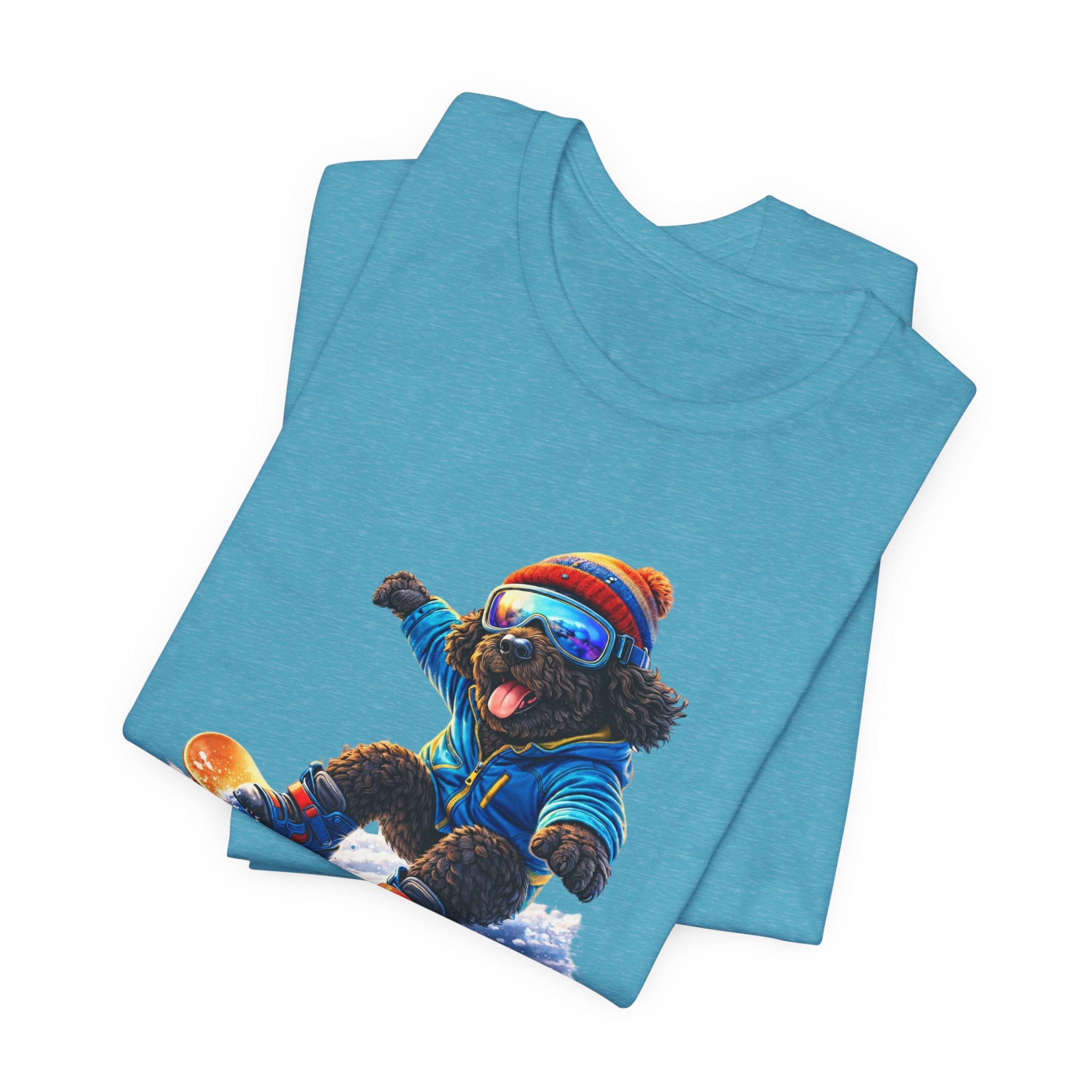 Cool Dood Snowboarding Tee — Cute Black Golden Doodle Snowboard Graphic T‑Shirt