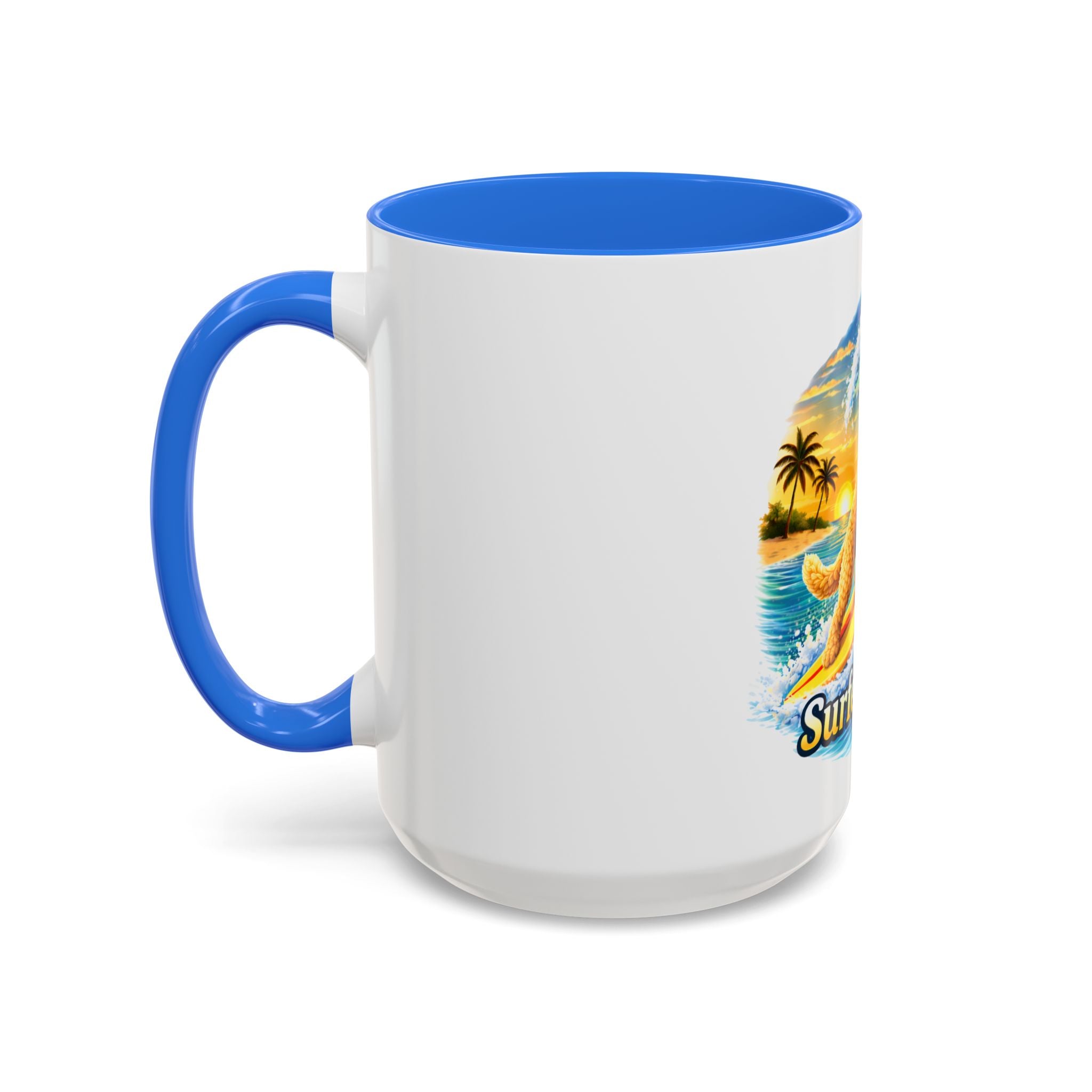 Golden Doodle Surfing Coffee Mug — Funny Colorful (15oz)