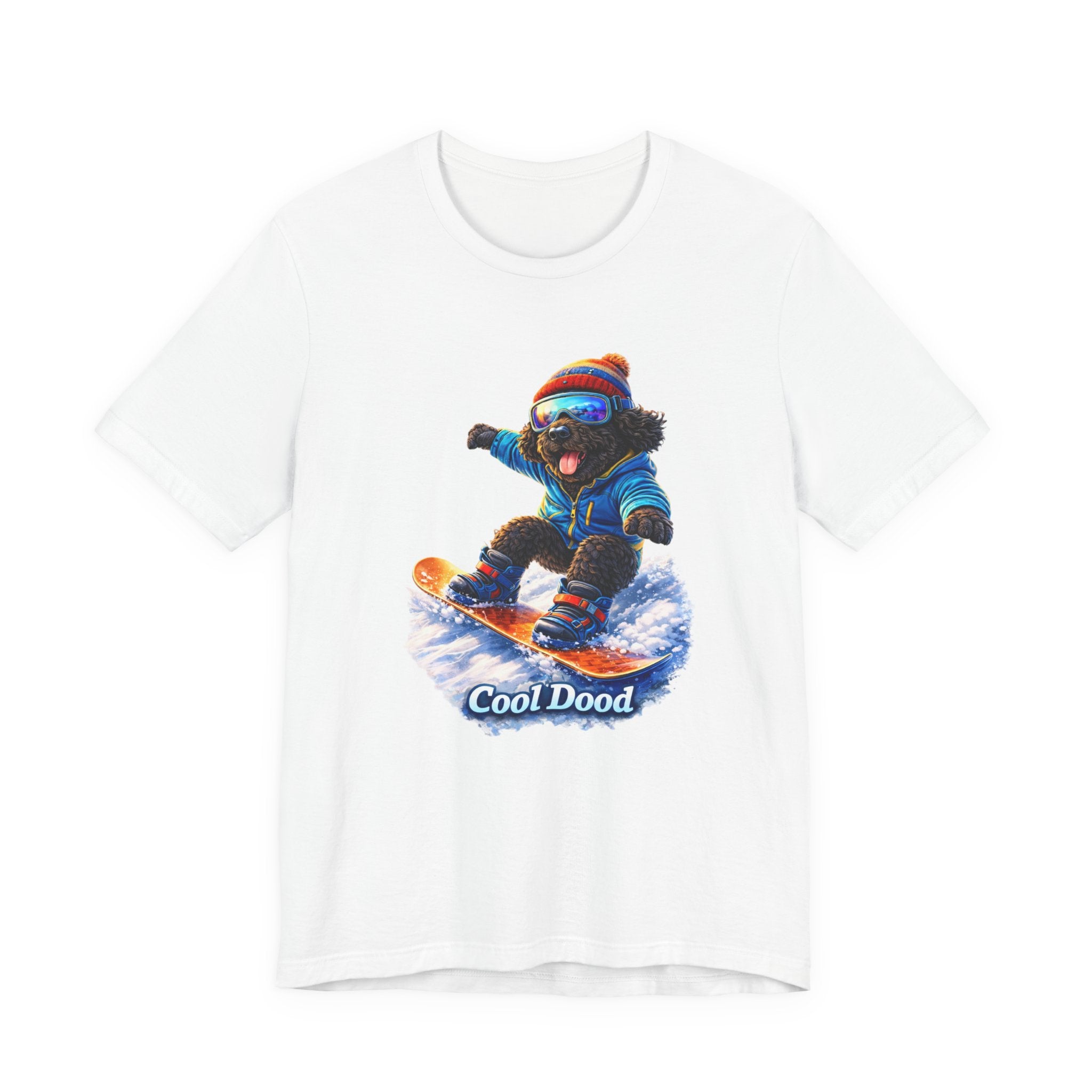 Cool Dood Snowboarding Tee — Cute Black Golden Doodle Snowboard Graphic T‑Shirt