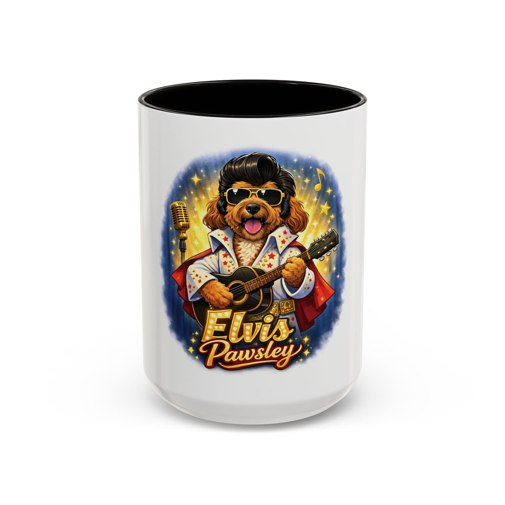 Elvis Pawsley Dog Coffee Mug — Fun Doodle Elvis-Inspired Design (15 oz)
