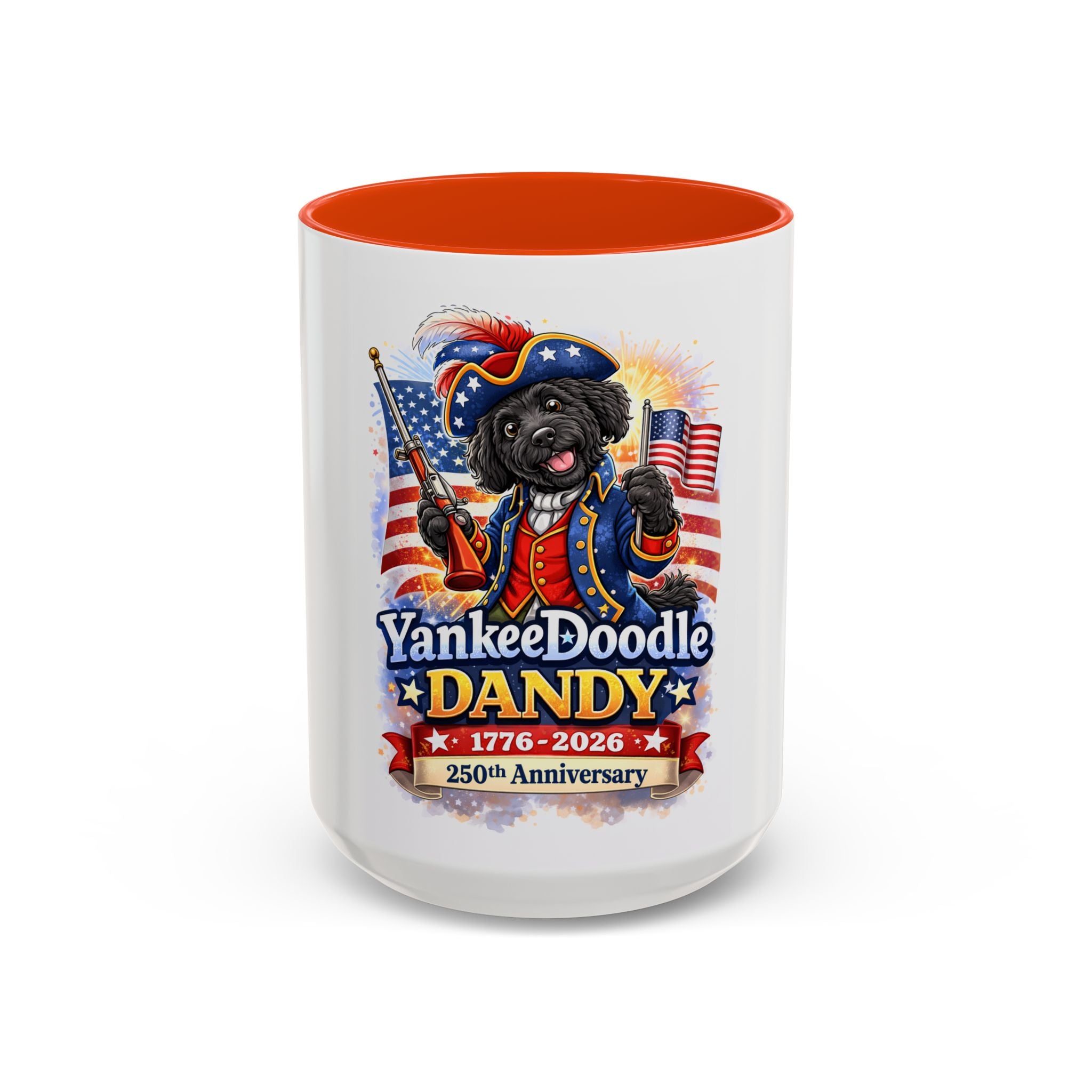 Fourth of July Yankee Doodle Dandy Mug — USA 250th Birthday Doodle Design (15oz)