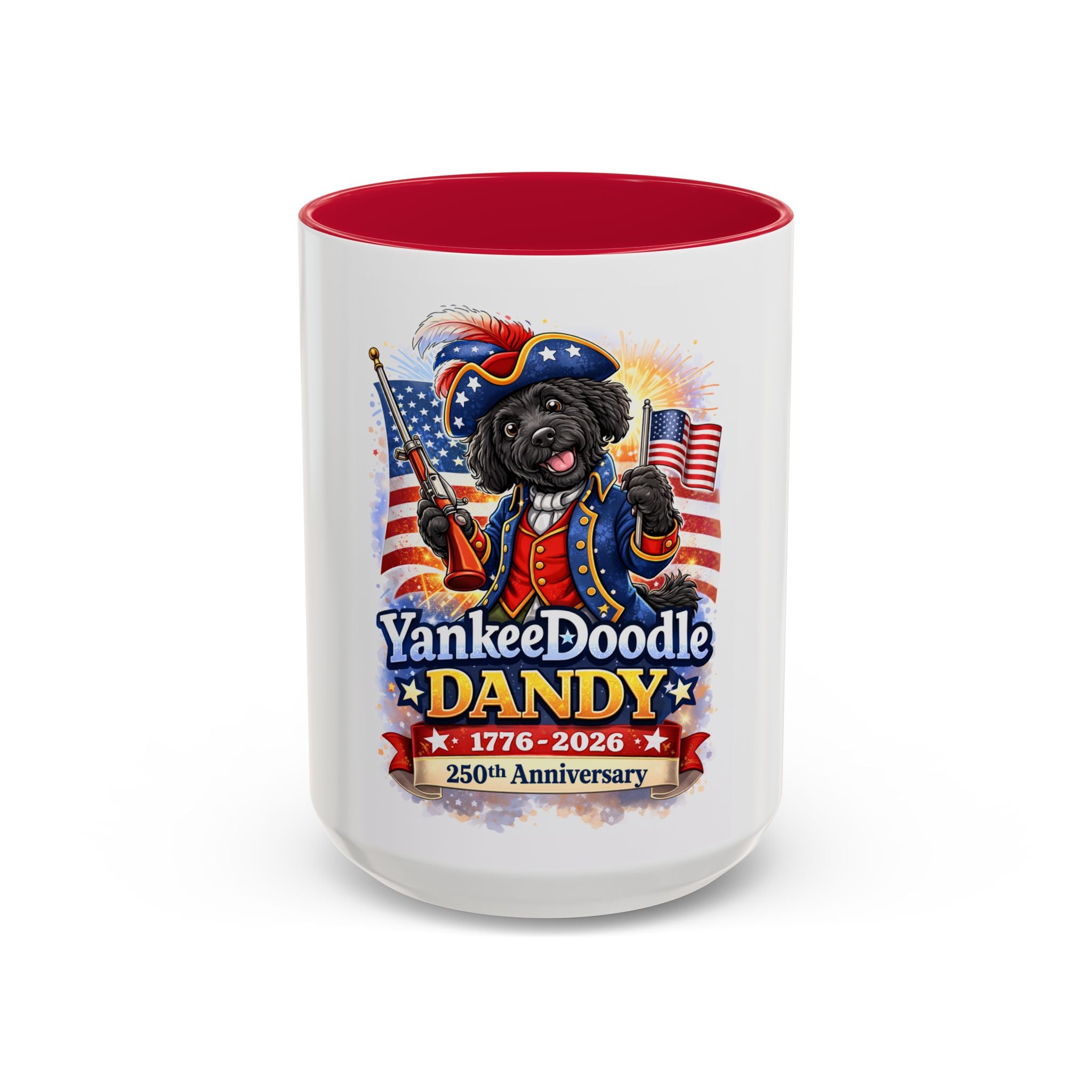 Fourth of July Yankee Doodle Dandy Mug — USA 250th Birthday Doodle Design (15oz)