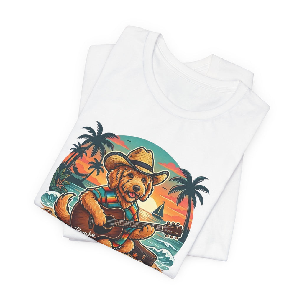 Golden Doodle Guitar Tee — Tropical Island Dog Playing Guitar
