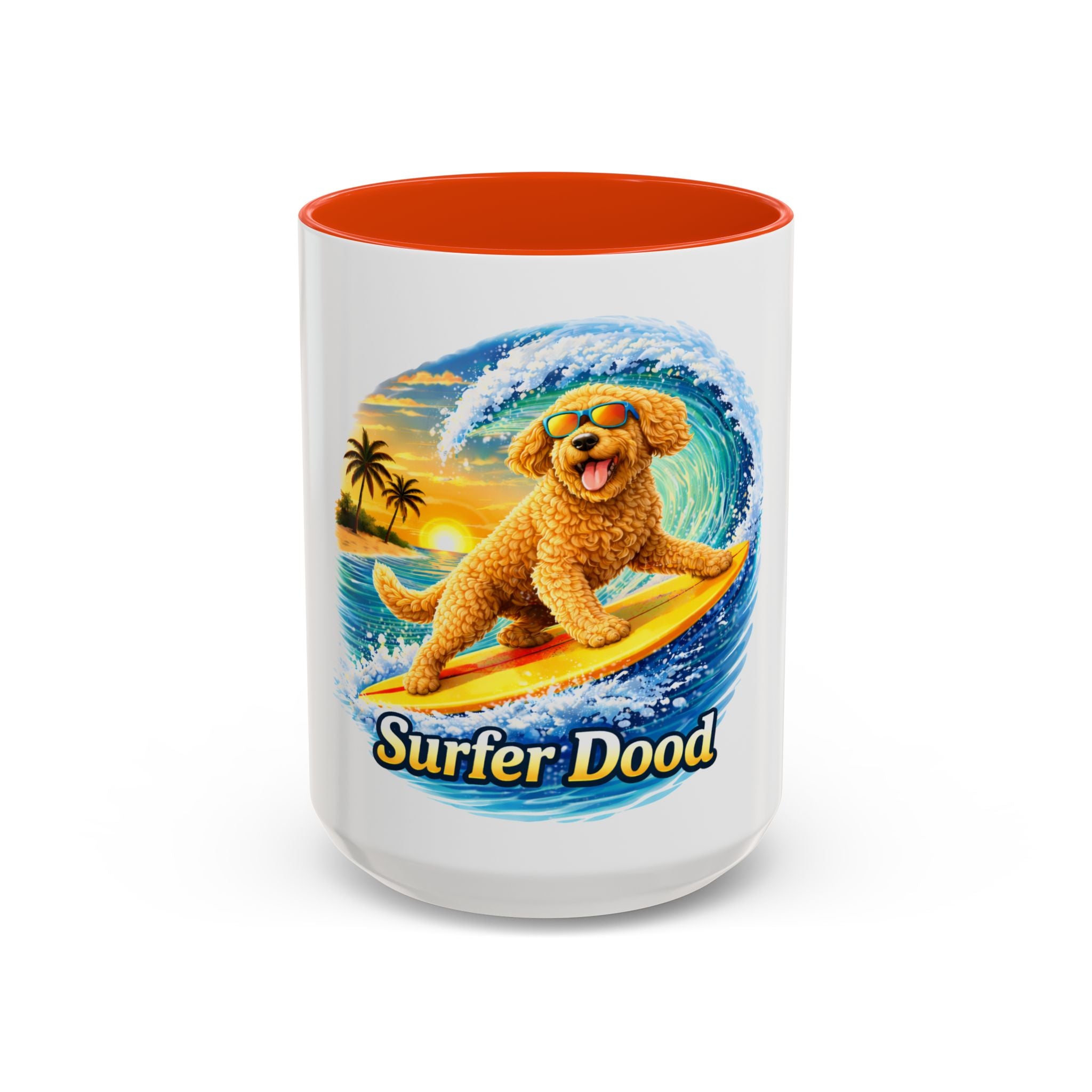 Golden Doodle Surfing Coffee Mug — Funny Colorful (15oz)