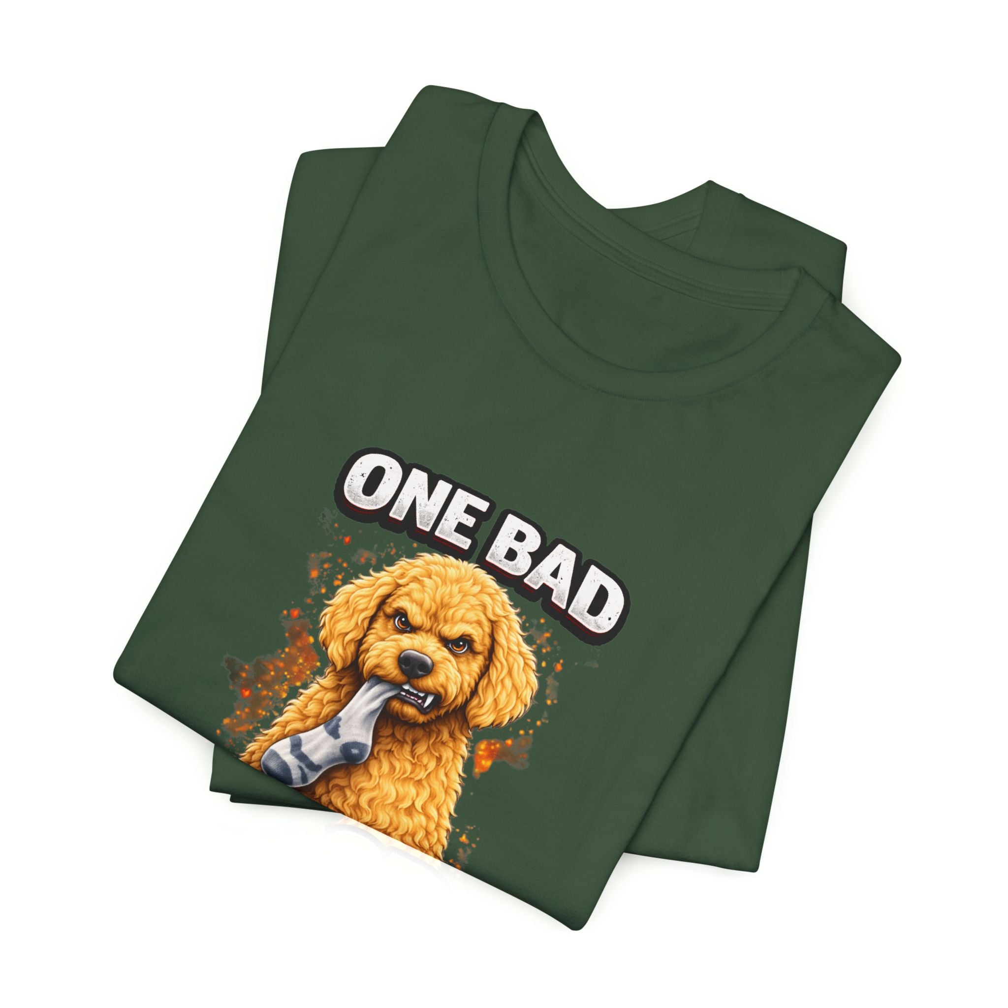 One Bad Dood Dog T-Shirt — Funny Golden Doodle Cartoon Tee for Dog Lovers