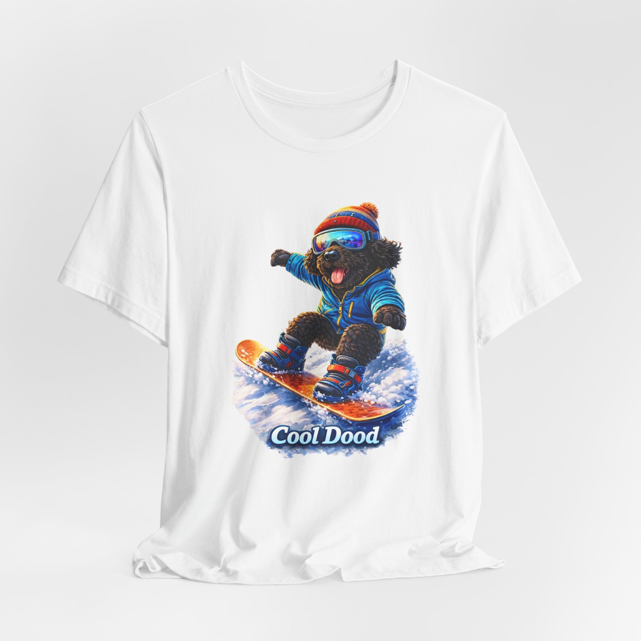 Cool Dood Snowboarding Tee — Cute Black Golden Doodle Snowboard Graphic T‑Shirt