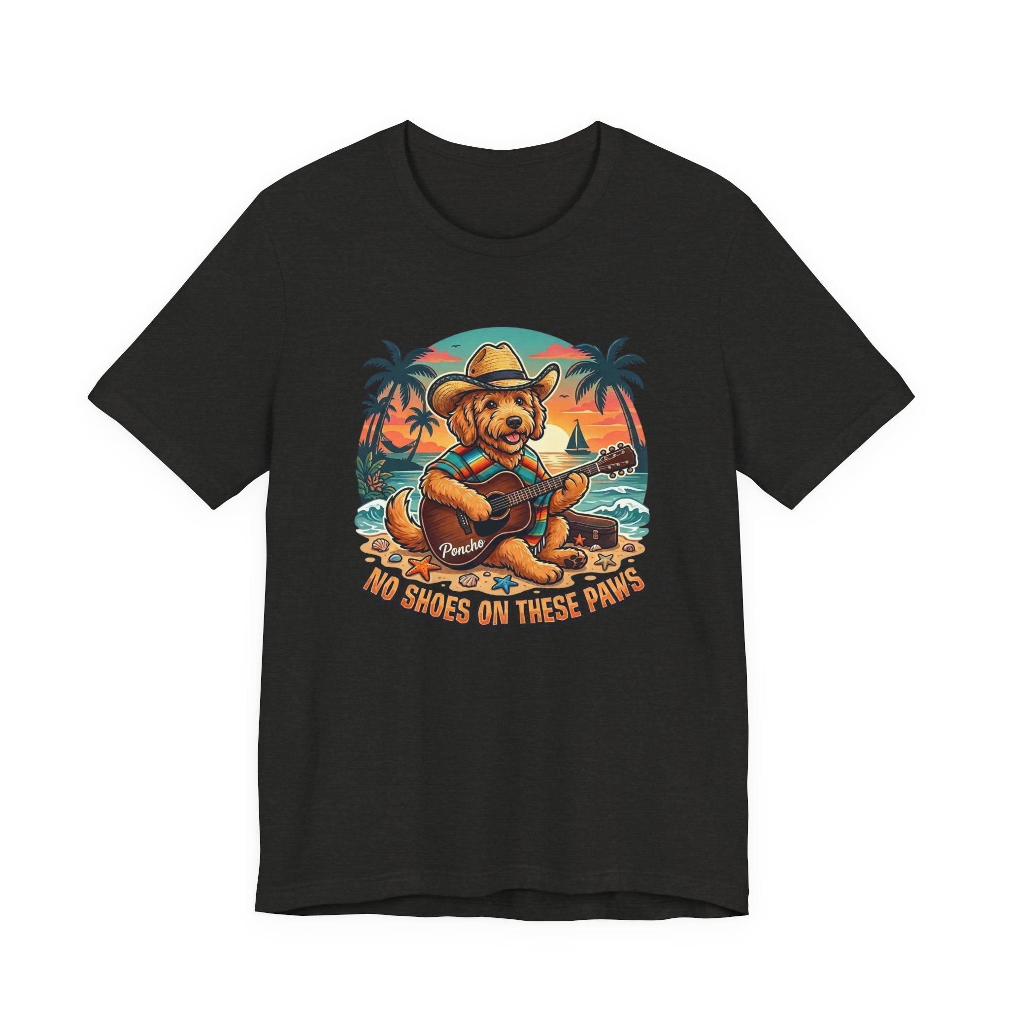 Golden Doodle Guitar Tee — Tropical Island Dog Playing Guitar
