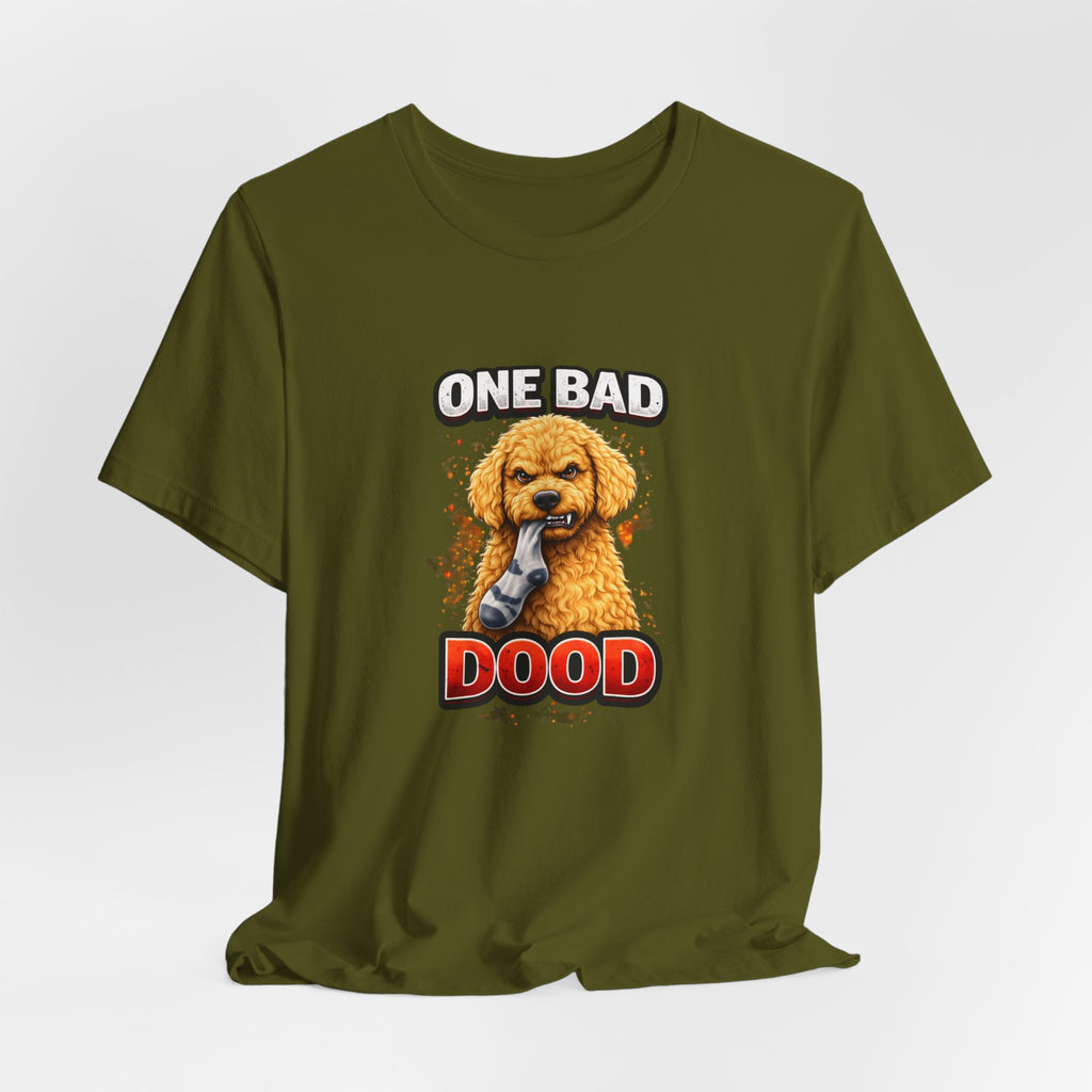 One Bad Dood Dog T-Shirt — Funny Golden Doodle Cartoon Tee for Dog Lovers