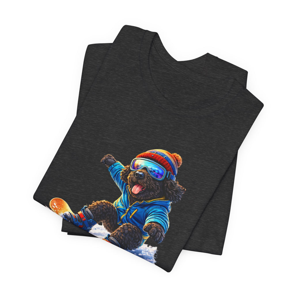 Cool Dood Snowboarding Tee — Cute Black Golden Doodle Snowboard Graphic T‑Shirt