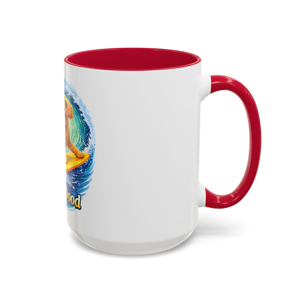 Golden Doodle Surfing Coffee Mug — Funny Colorful (15oz)