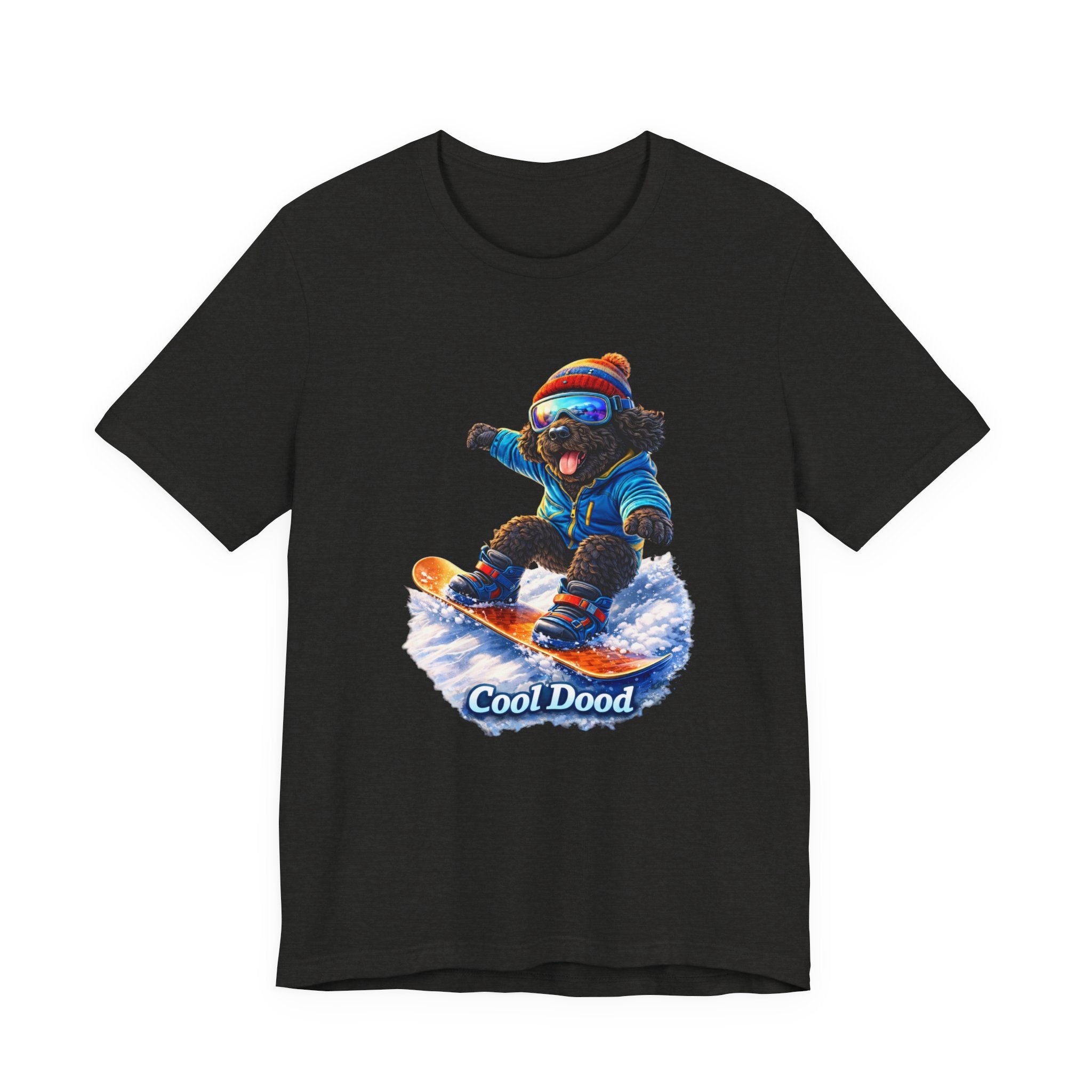 Cool Dood Snowboarding Tee — Cute Black Golden Doodle Snowboard Graphic T‑Shirt