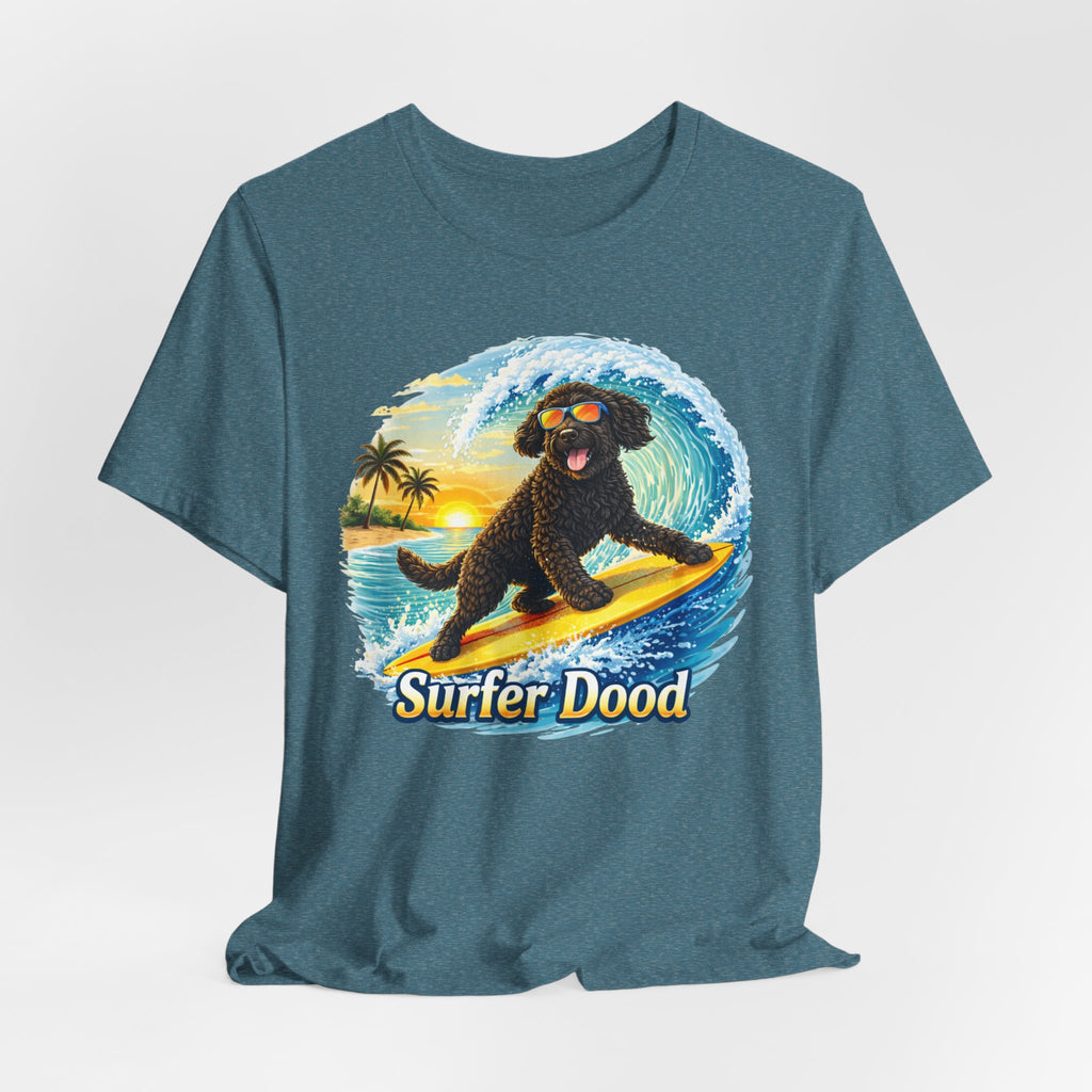 Surfer Dood T-Shirt — Cute Surfing Goldendoodle Dog Tee
