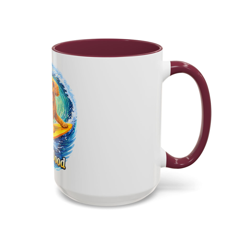Golden Doodle Surfing Coffee Mug — Funny Colorful (15oz)