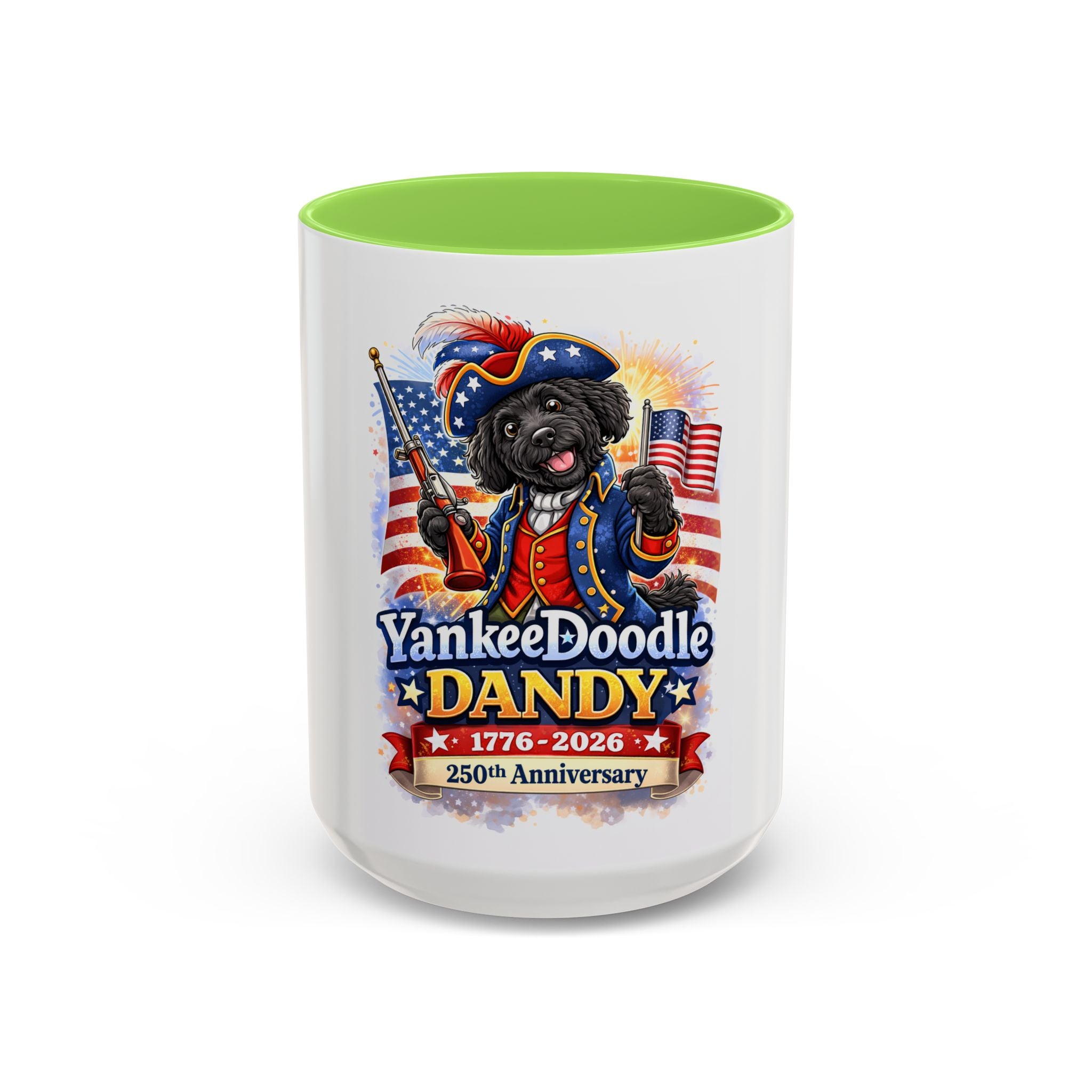 Fourth of July Yankee Doodle Dandy Mug — USA 250th Birthday Doodle Design (15oz)