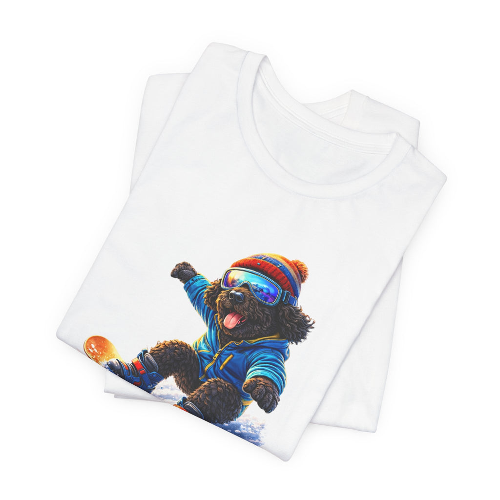 Cool Dood Snowboarding Tee — Cute Black Golden Doodle Snowboard Graphic T‑Shirt