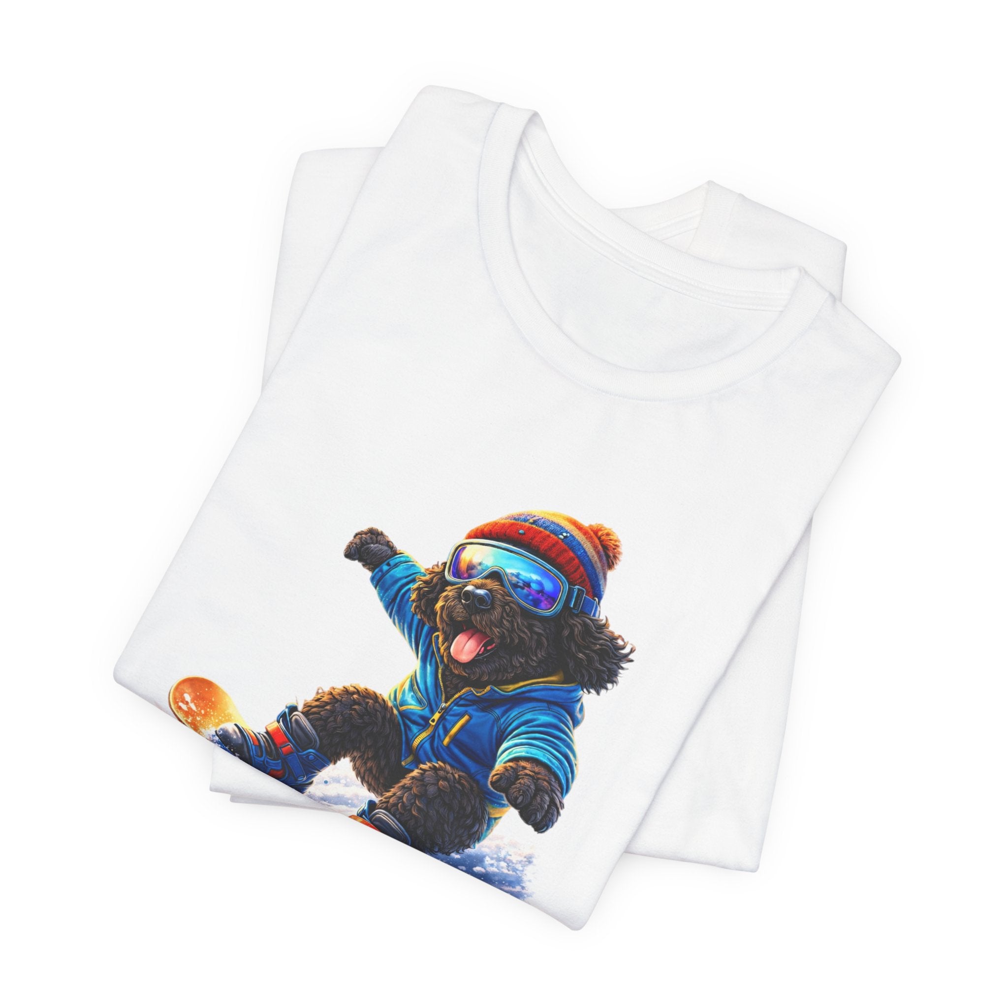 Cool Dood Snowboarding Tee — Cute Black Golden Doodle Snowboard Graphic T‑Shirt