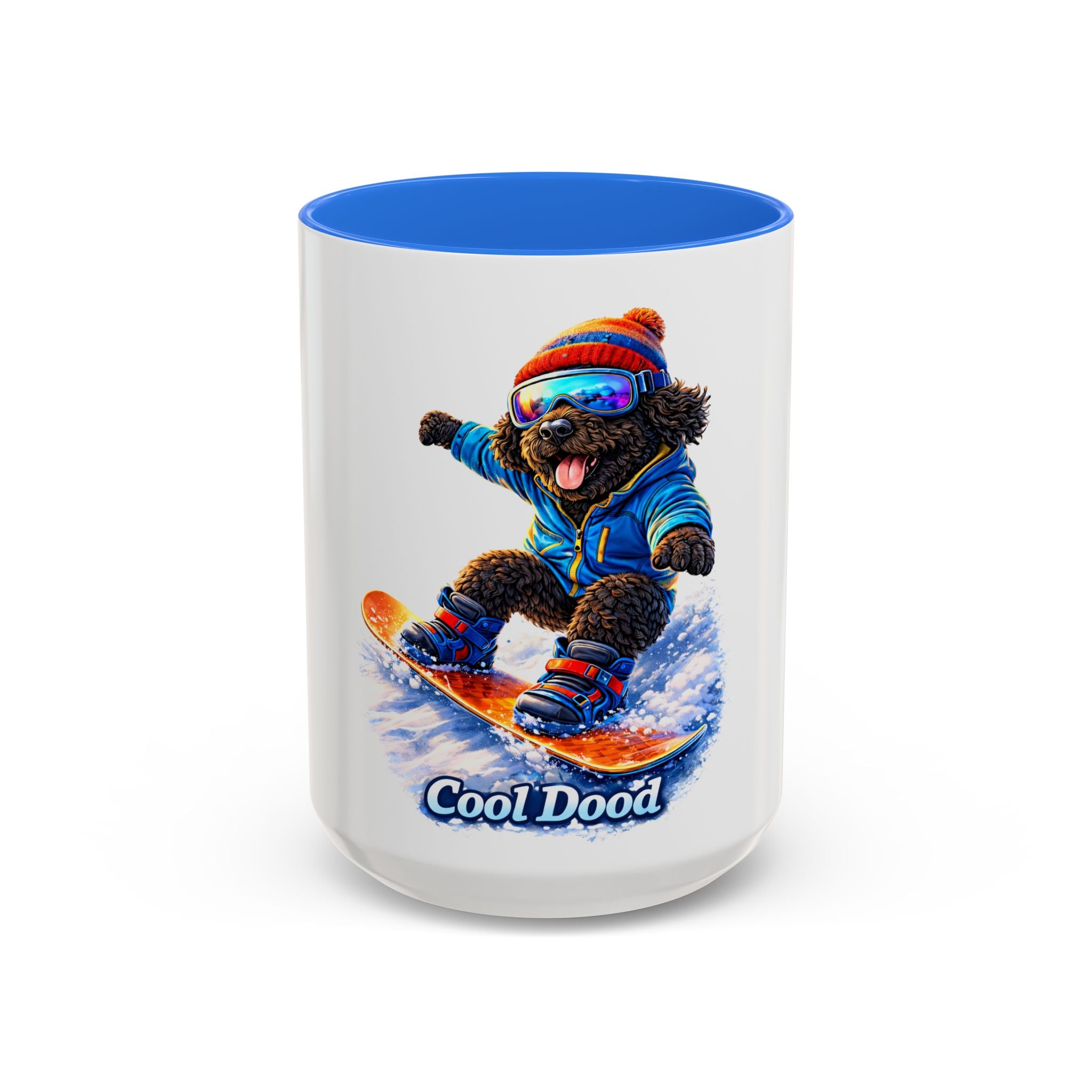 Cool Dood Snowboarding Black Golden Doodle  Mug — (15oz)