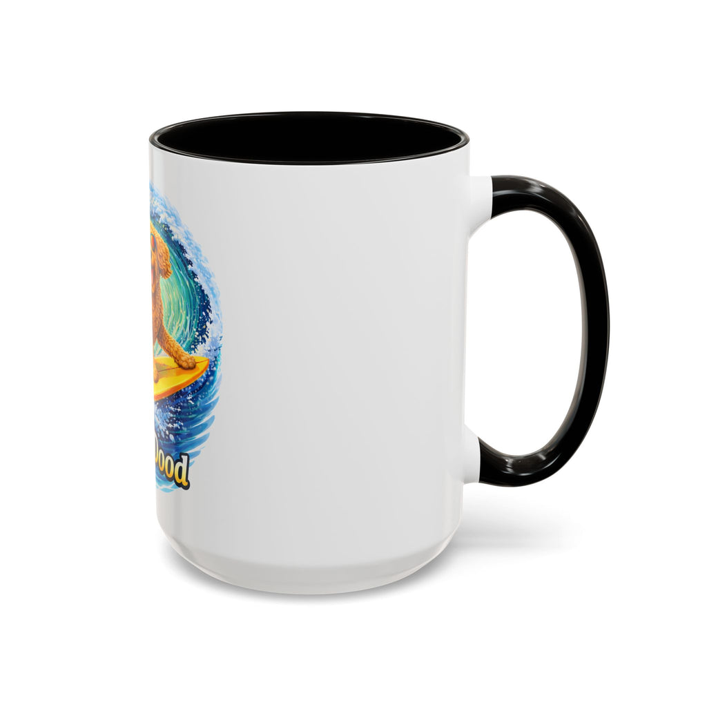 Golden Doodle Surfing Coffee Mug — Funny Colorful (15oz)