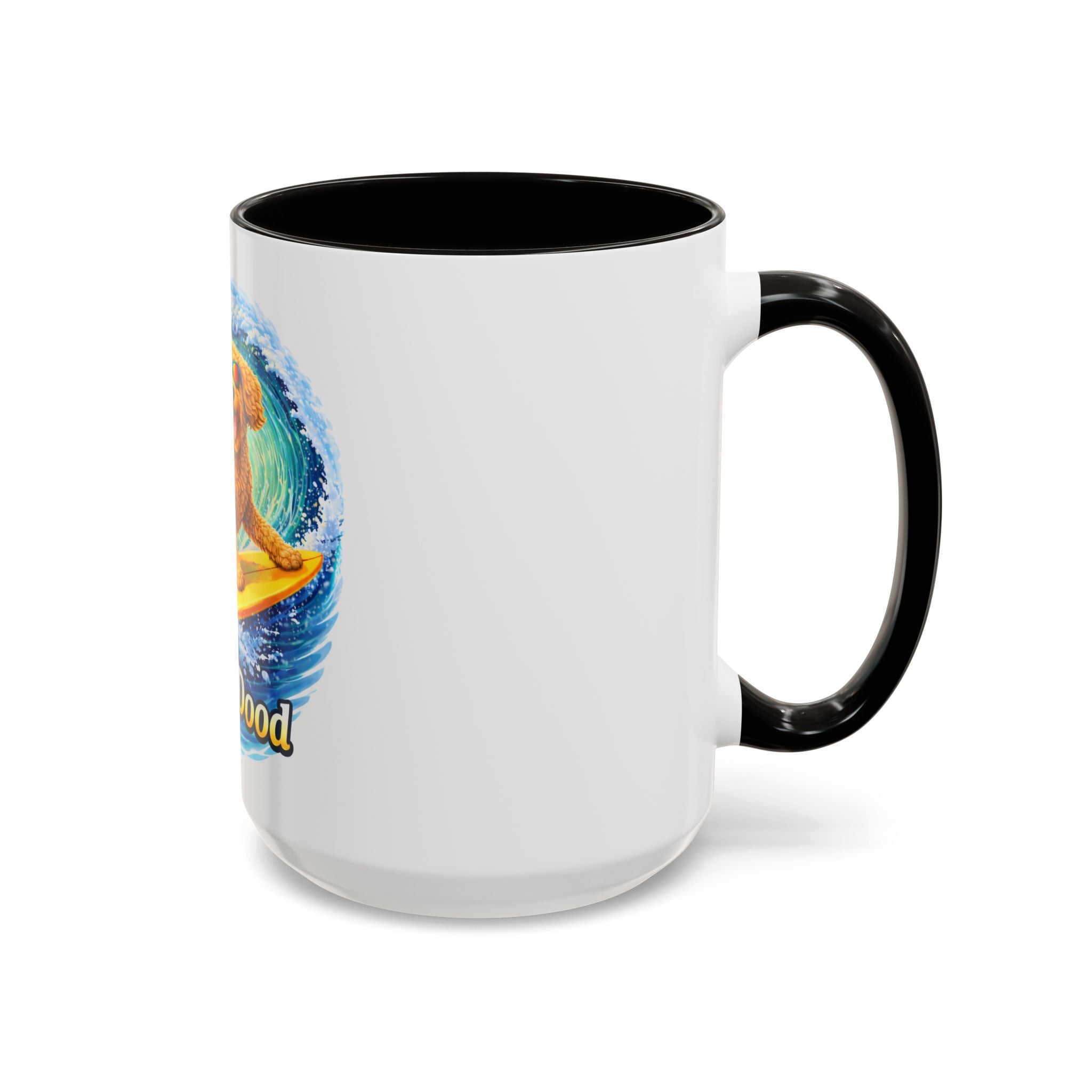 Golden Doodle Surfing Coffee Mug — Funny Colorful (15oz)