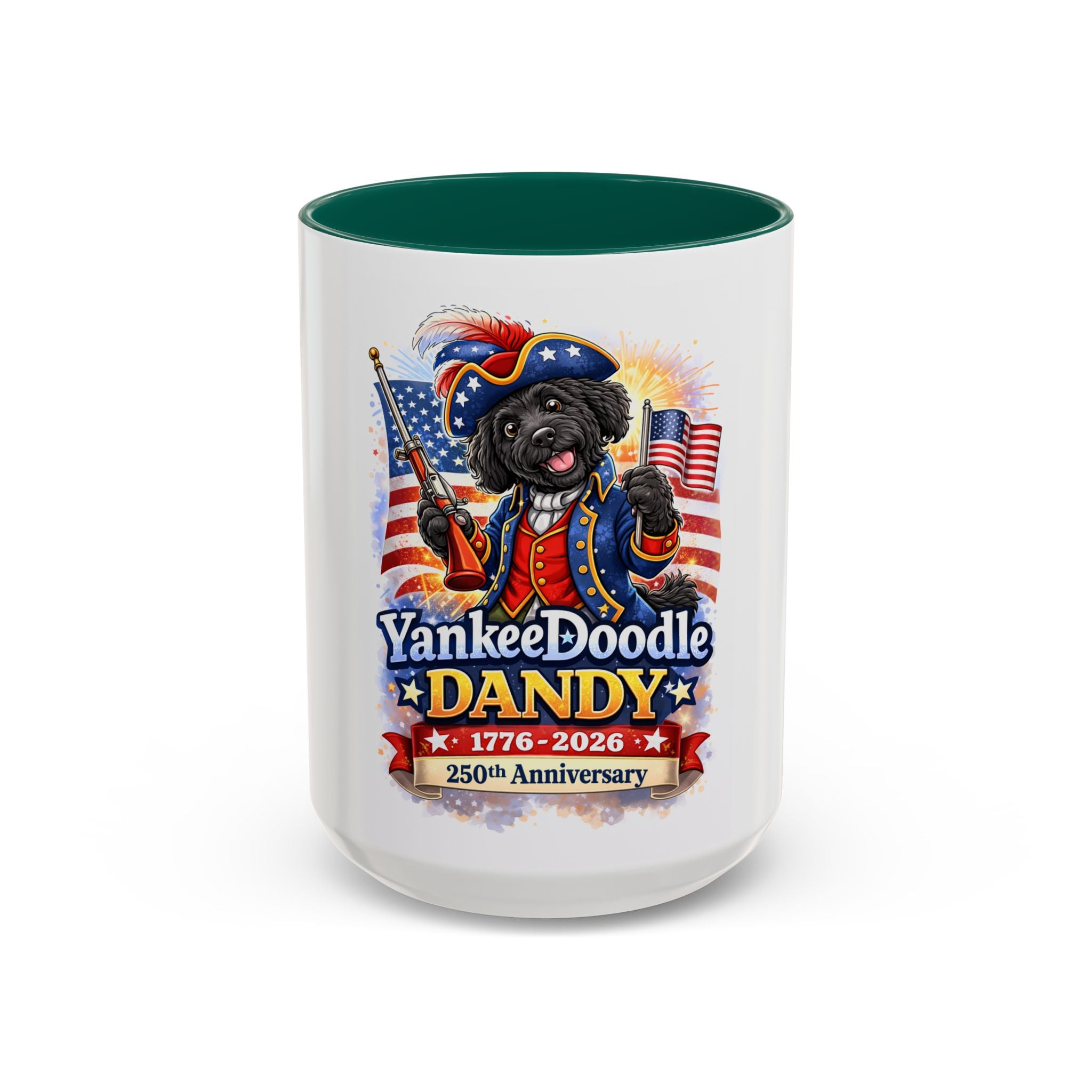 Fourth of July Yankee Doodle Dandy Mug — USA 250th Birthday Doodle Design (15oz)