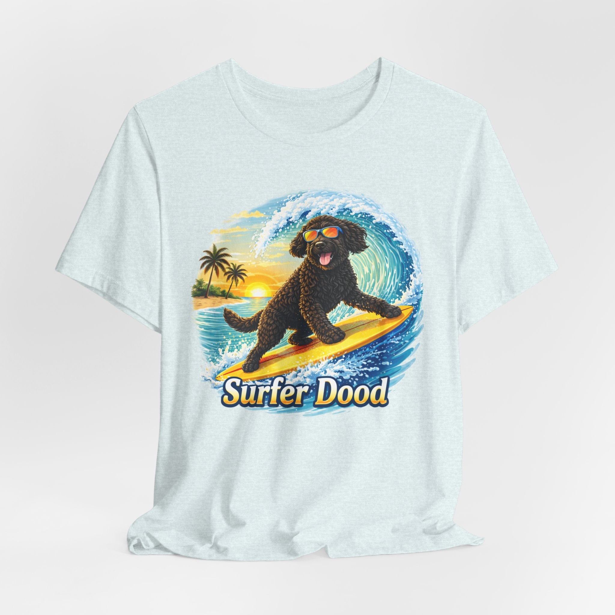 Surfer Dood T-Shirt — Cute Surfing Goldendoodle Dog Tee