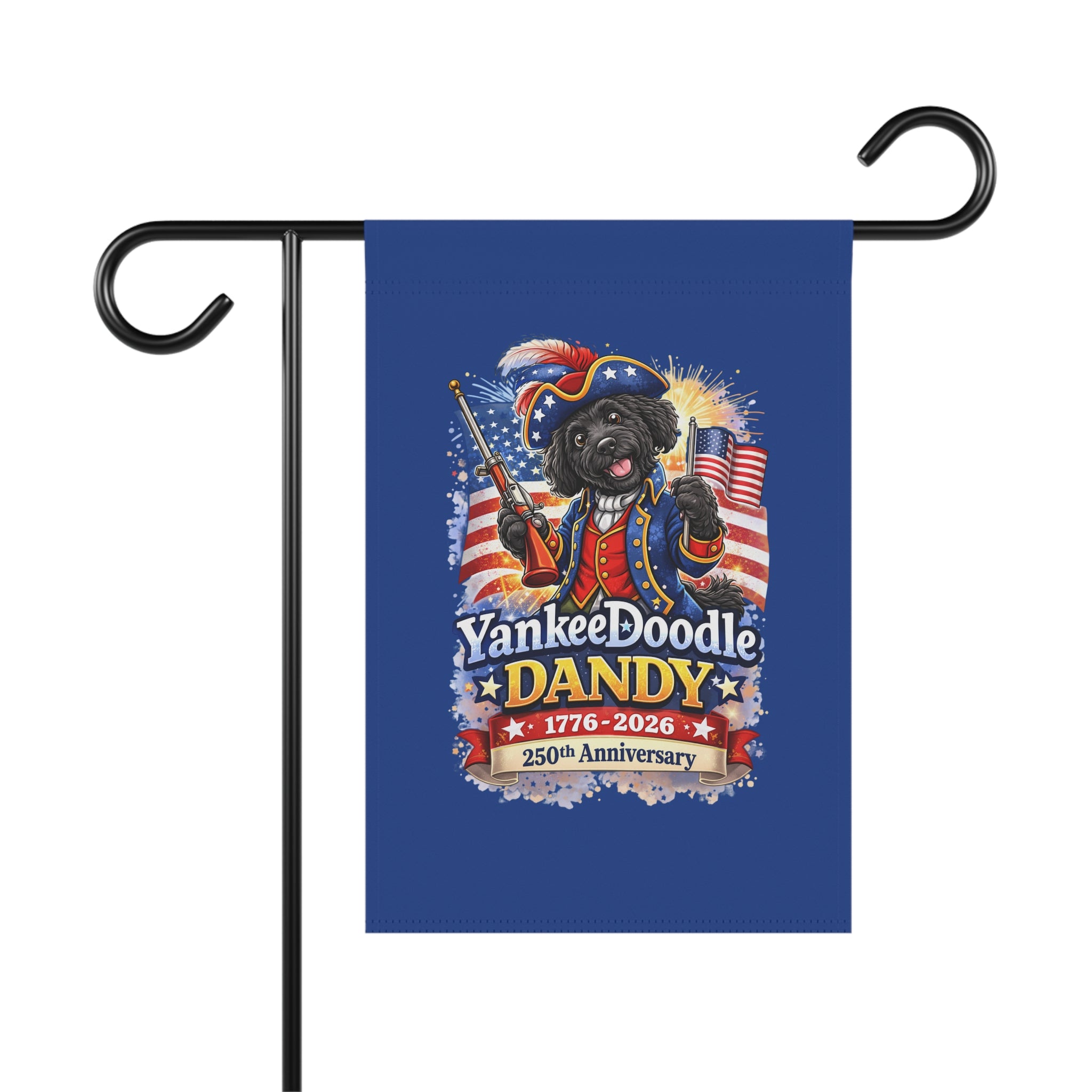 Fourth of July Golden Doodle Garden Flag — USA 250th Birthday Doodle Banner