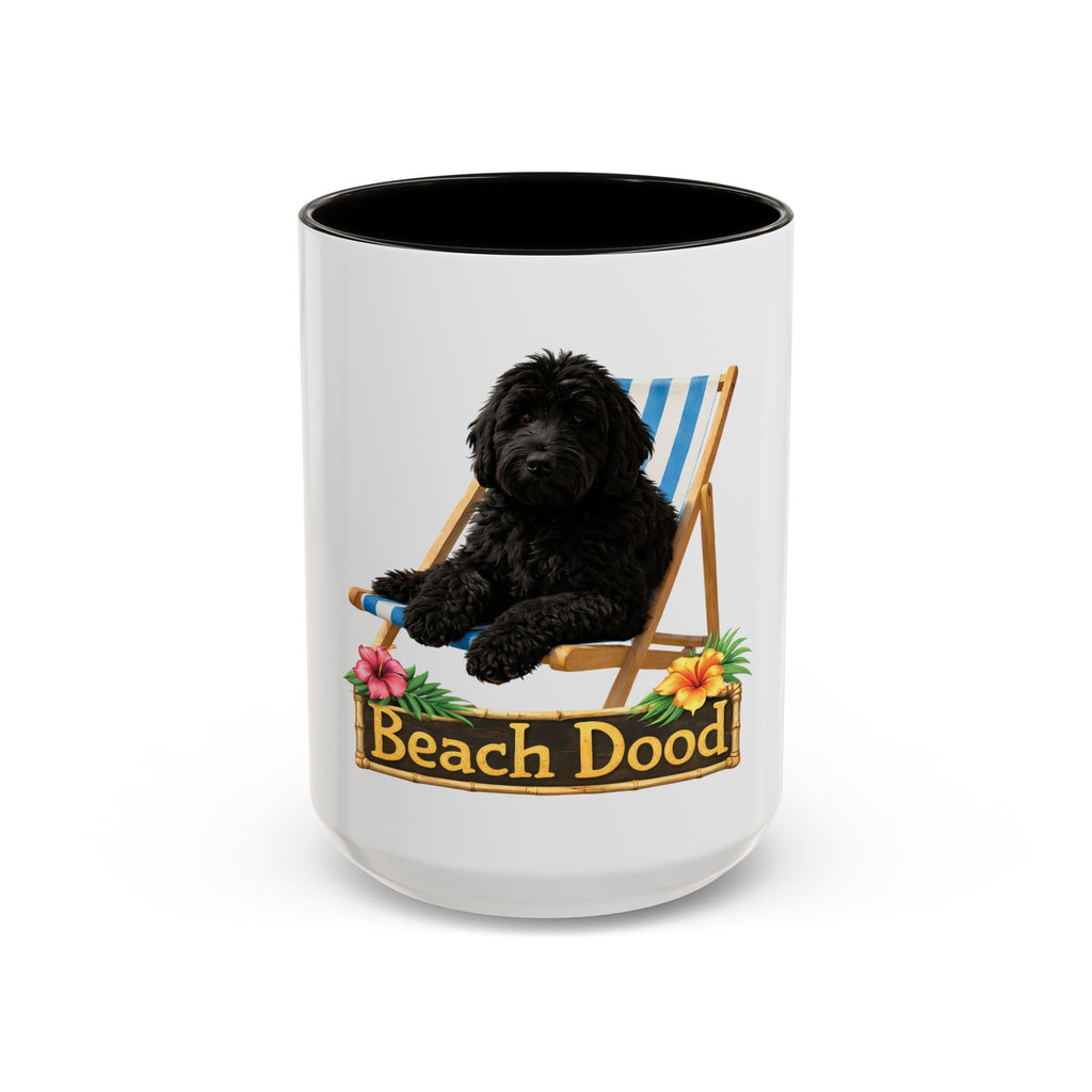 Beach Dood - Black Golden Doodle Beach Chair Mug - (15oz)