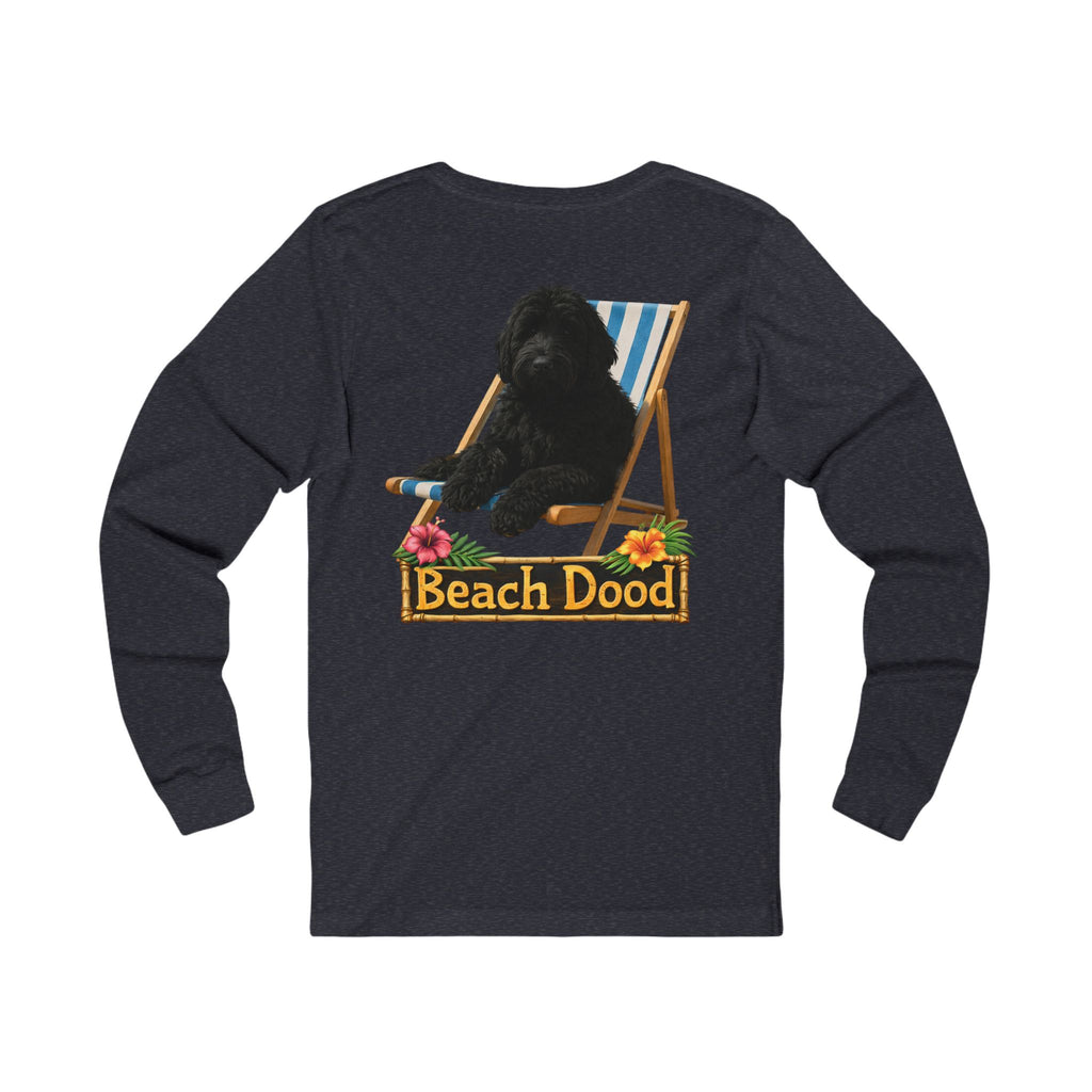 Golden Doodle Beach Tee — Dog on Striped Beach Chair